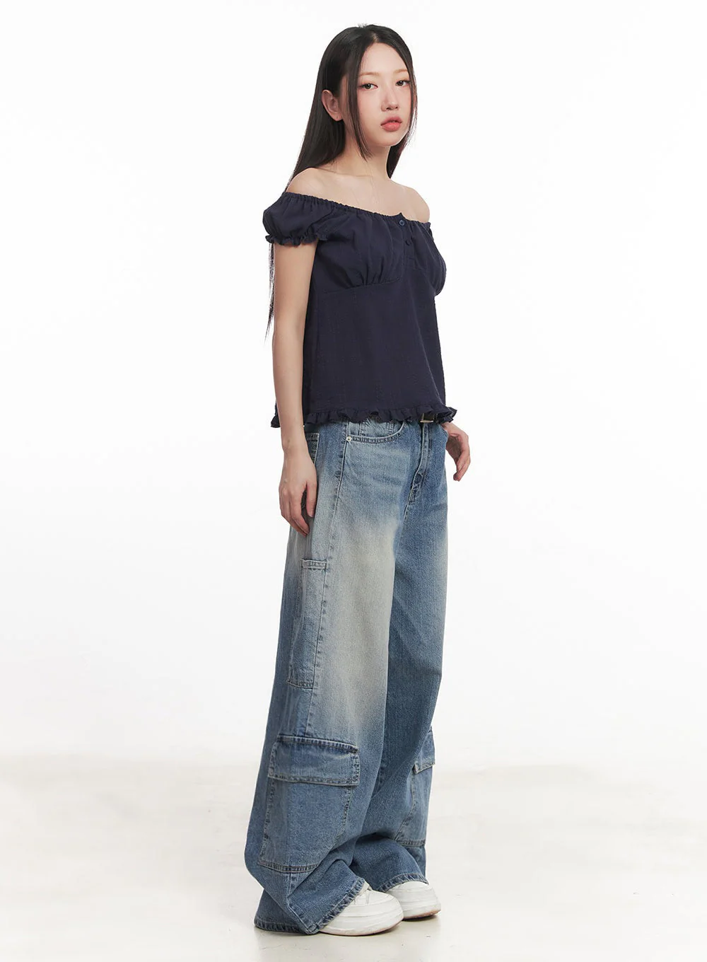 Frill Buttoned Off-Shoulder Blouse Top IM528 - Image 10