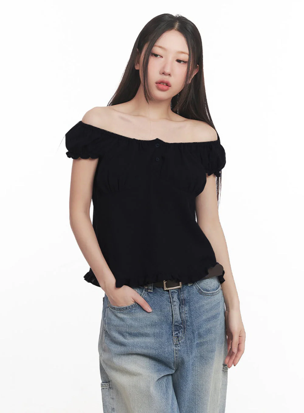 Frill Buttoned Off-Shoulder Blouse Top IM528 - Image 14