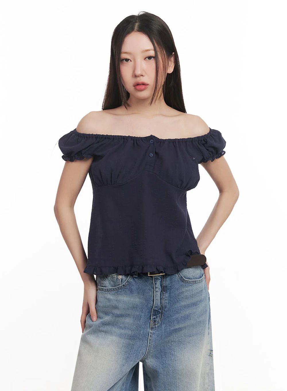 Frill Buttoned Off-Shoulder Blouse Top IM528 - Image 8