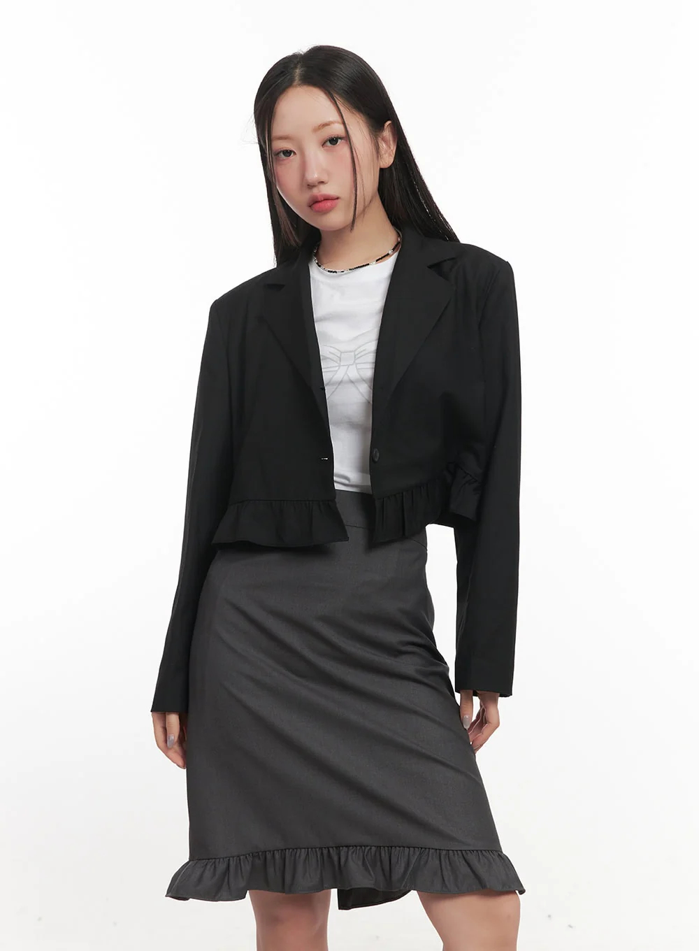 Frill Collared Crop Blazer CF526 - Image 11