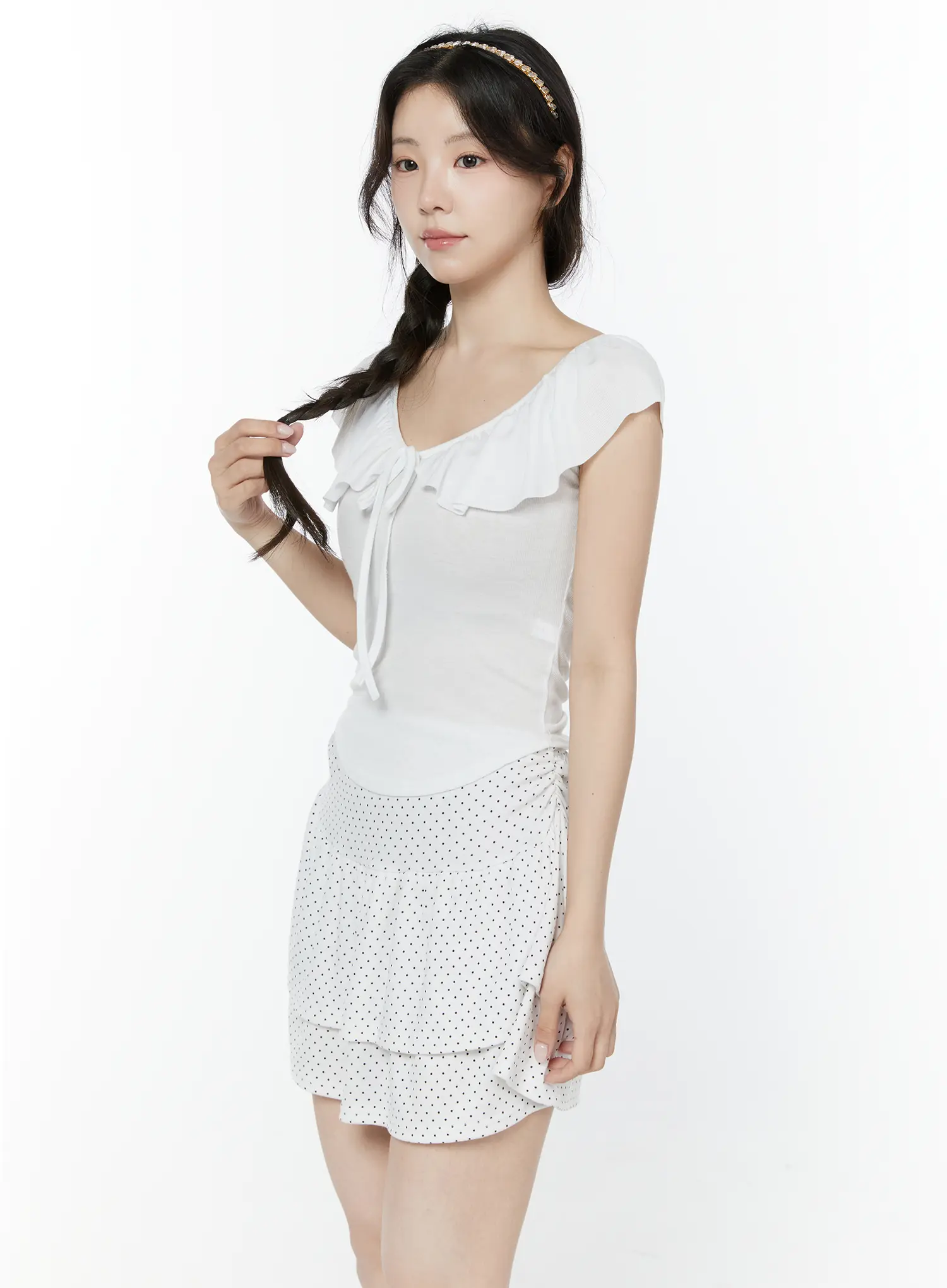 Frill Ribbon V-Neck Off-Shoulder Top IY507 - Image 2