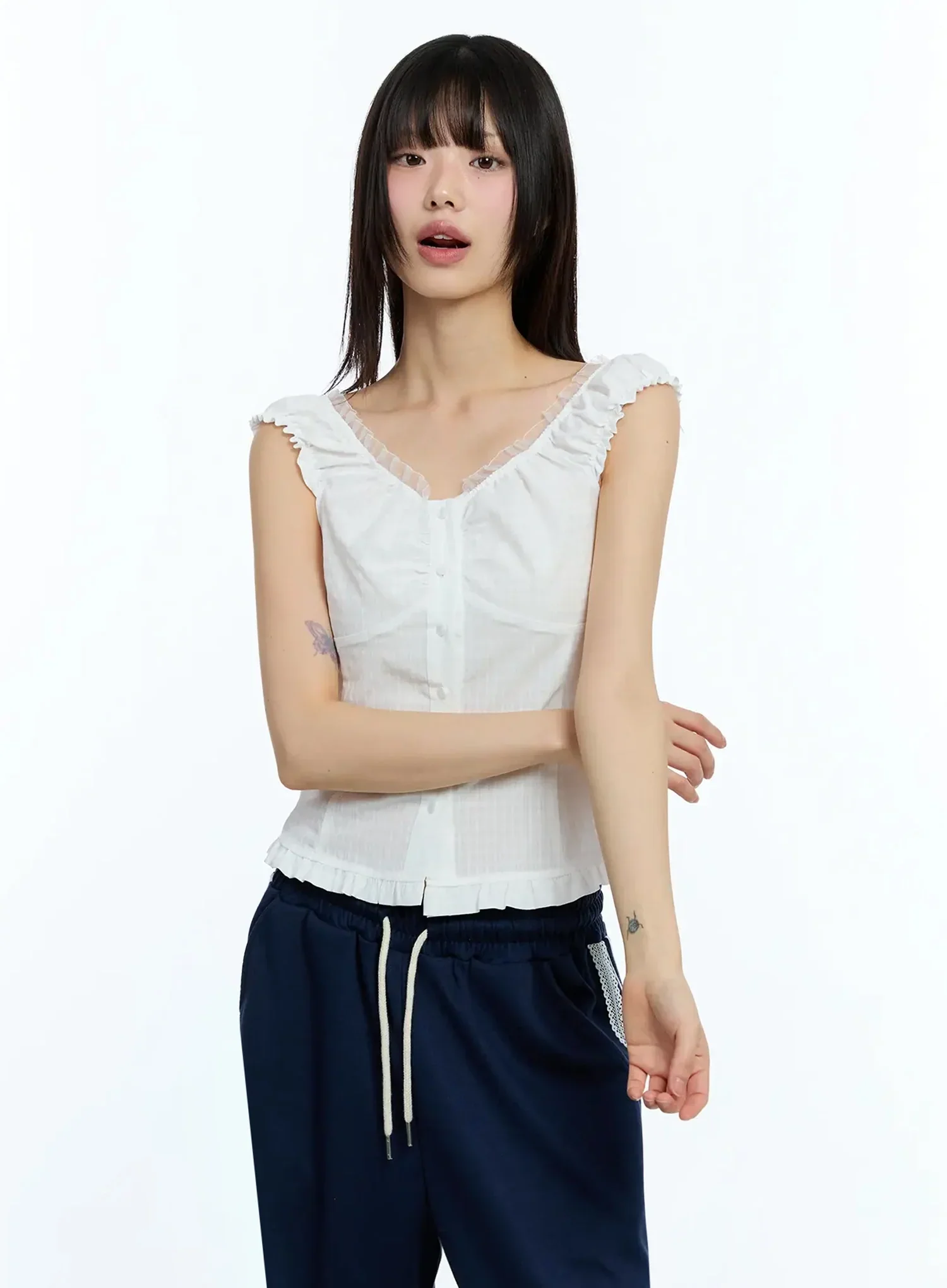 Frill-Trim Sleeveless Blouse IU525 - Image 7