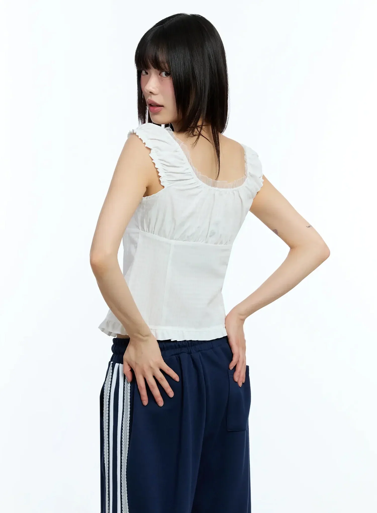 Frill-Trim Sleeveless Blouse IU525 - Image 9
