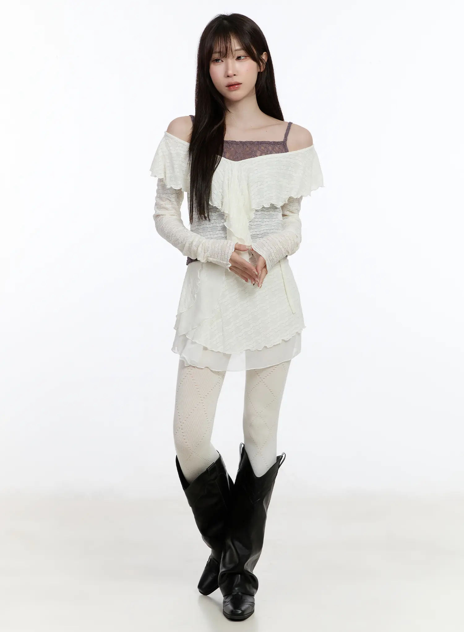 Frilled Layered Off-Shoulder Blouse CA503 - Image 3