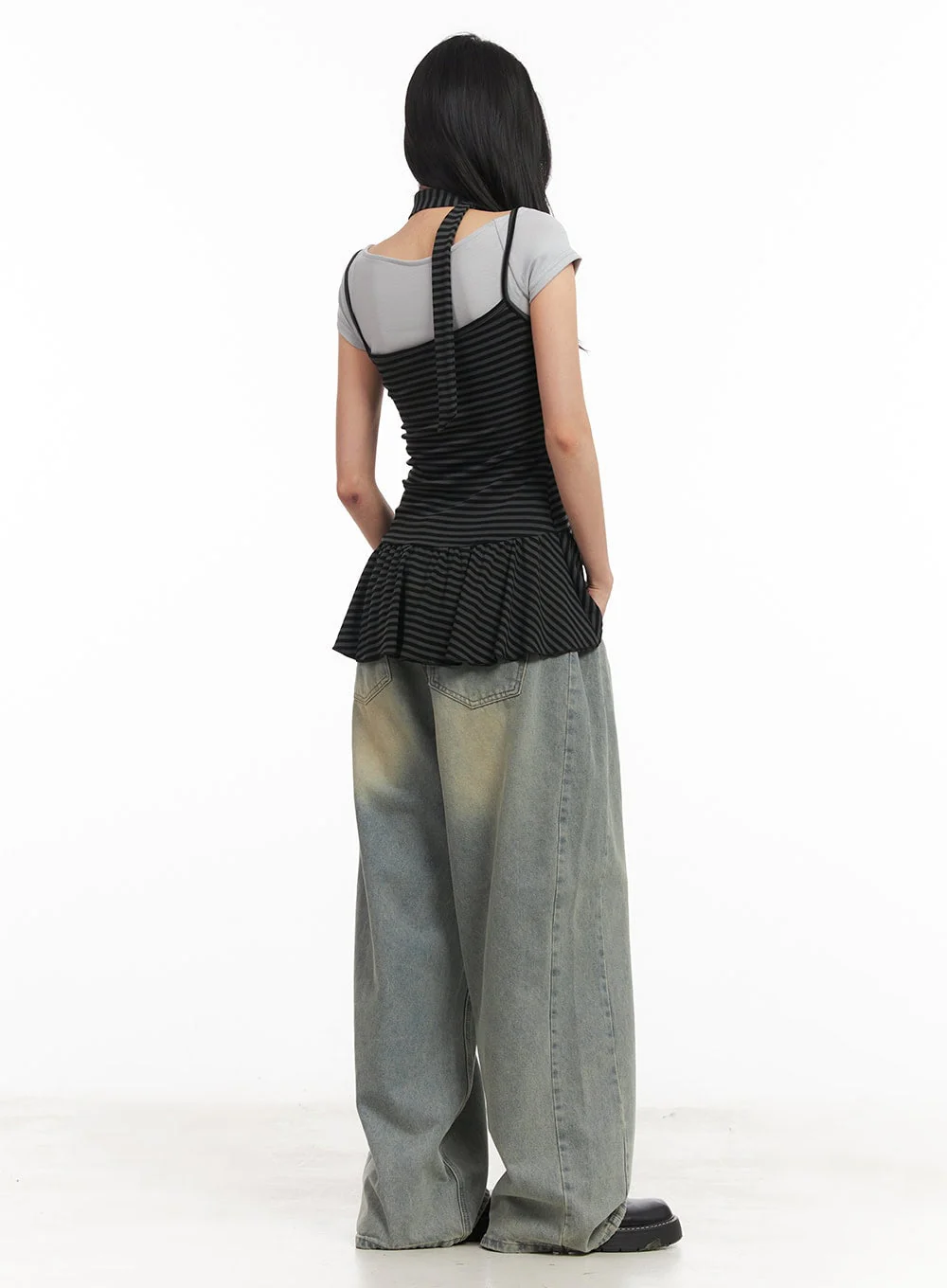 Frilled Stripe Sleeveless Dress & Scarf Set CM504 - Image 5