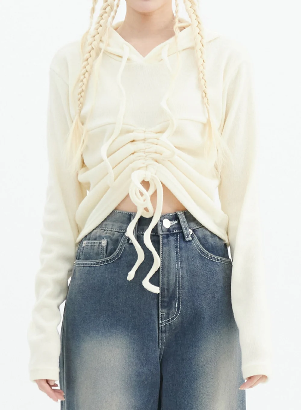 Front Shirring Hoodie Sweater IN328 - Image 2