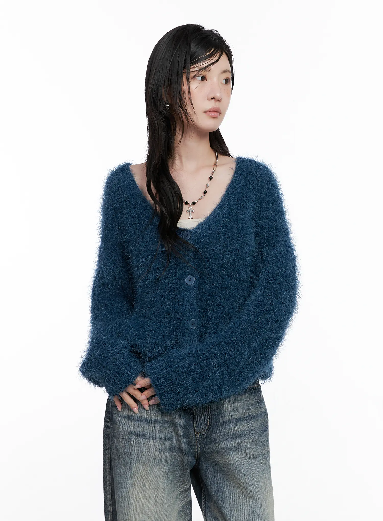 Fuzzy Knit Cardigan CS526 - Image 2