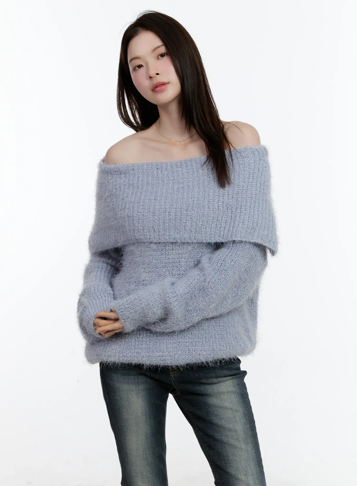 Fuzzy Off-Shoulder Knit Top ID510 - Image 3