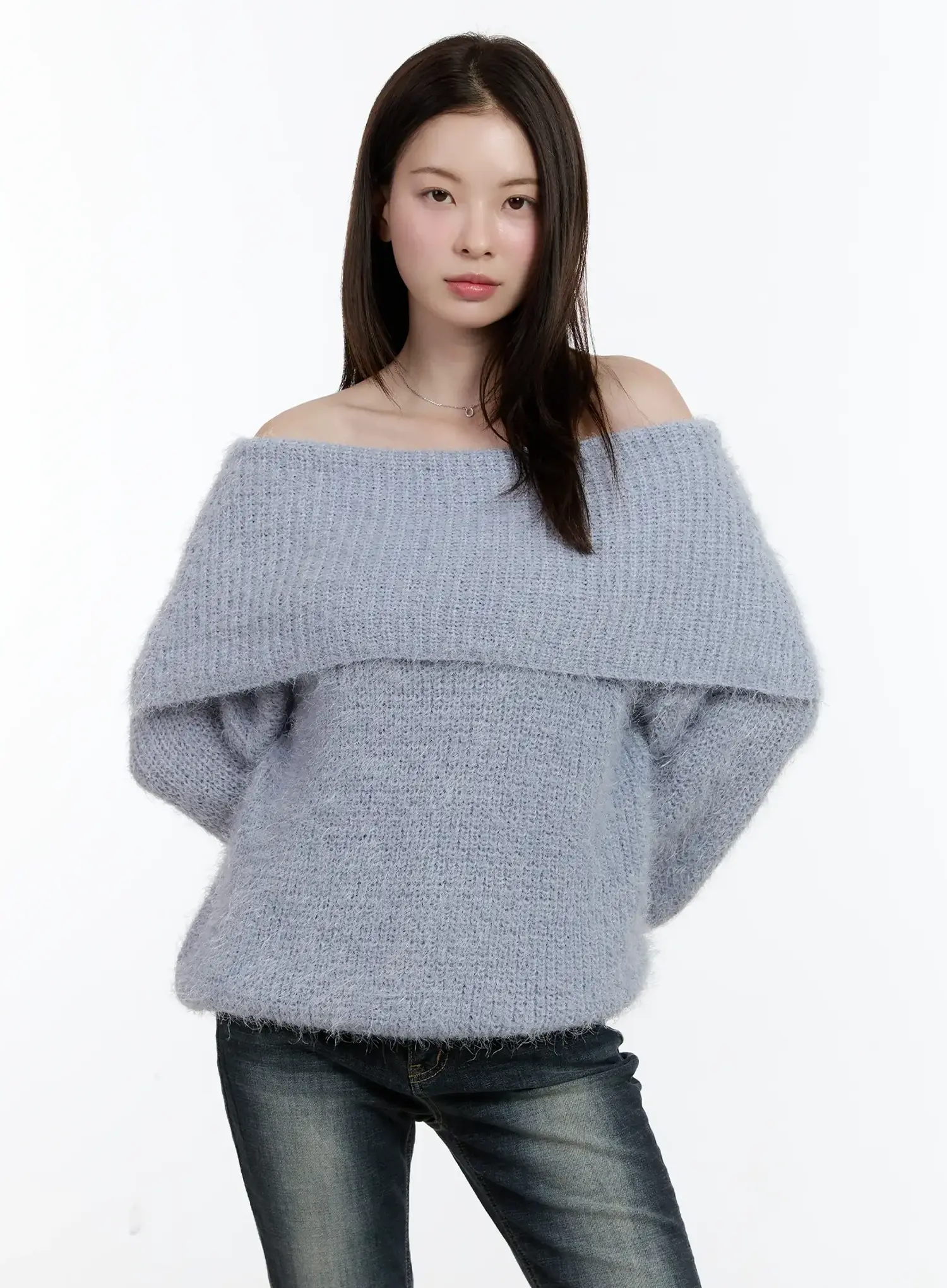 Fuzzy Off-Shoulder Knit Top ID510 - Image 4
