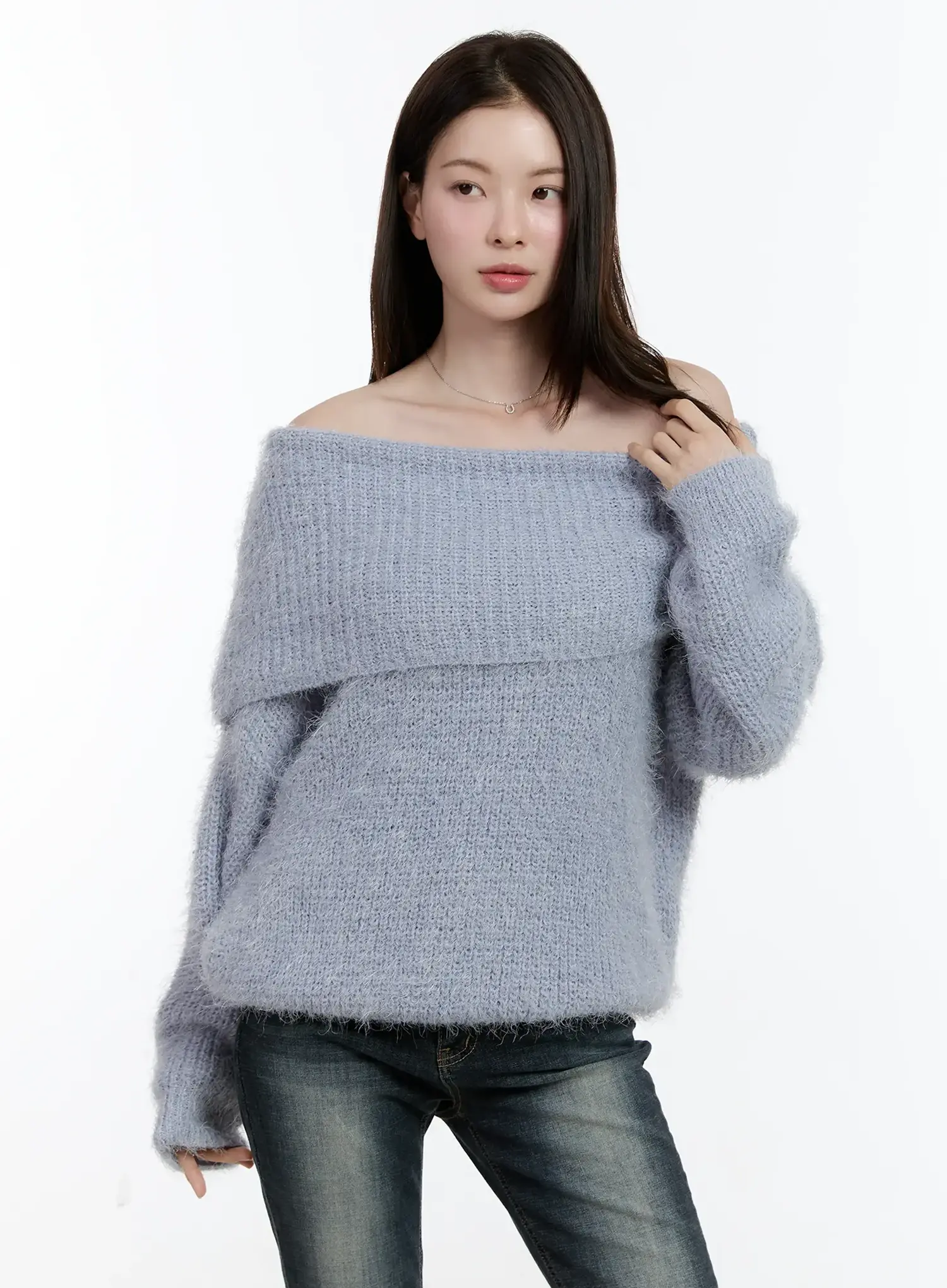 Fuzzy Off-Shoulder Knit Top ID510 - Image 9