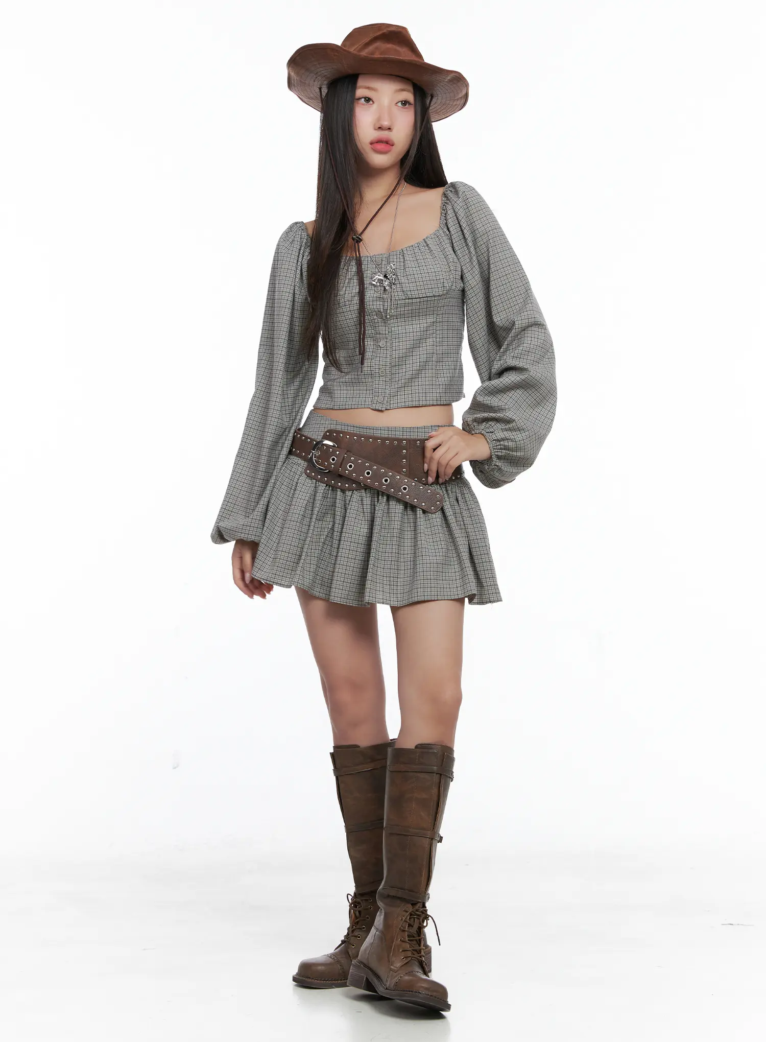 Gingham Flounce Mini Skirt CS503
