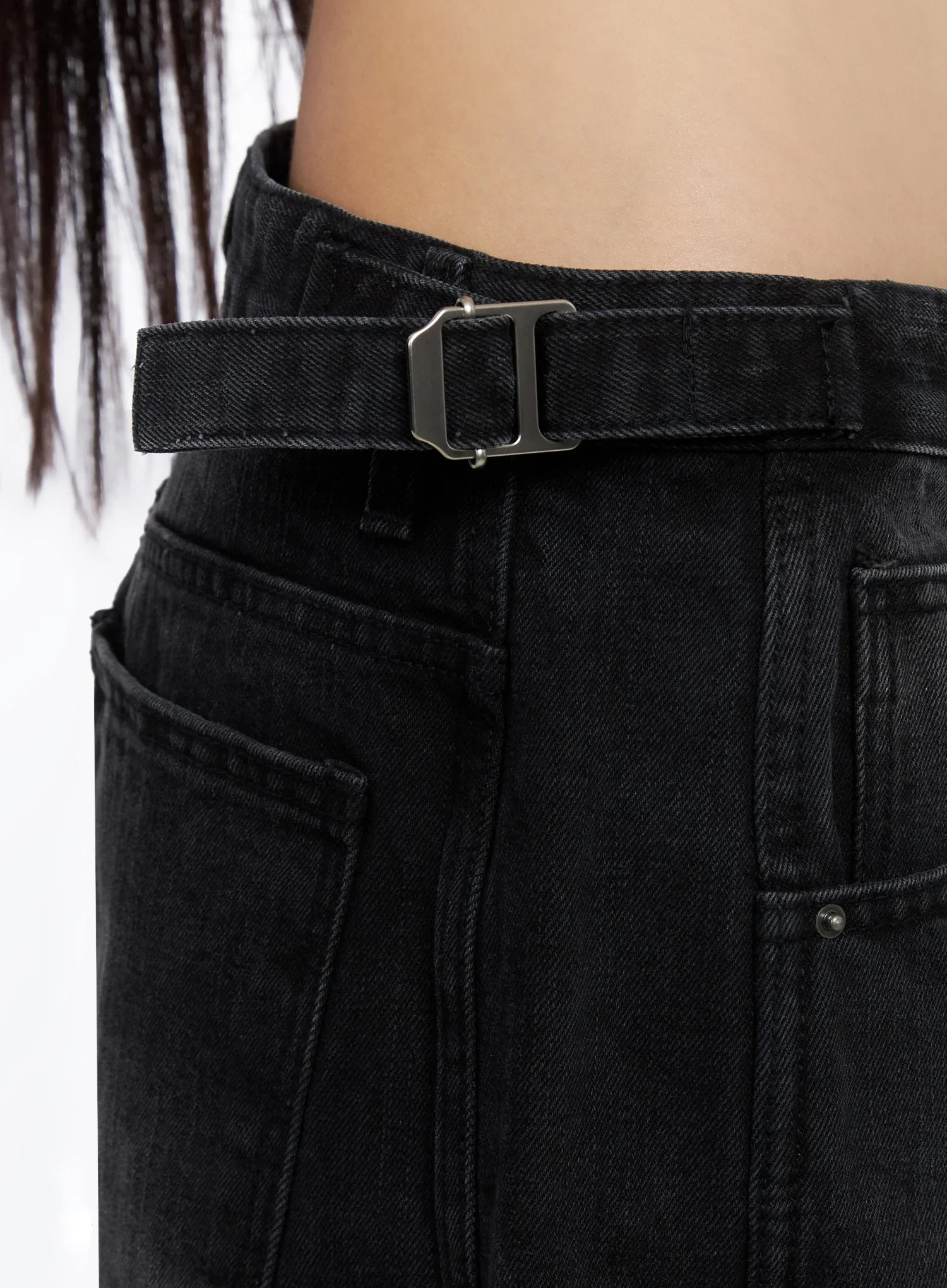 Goffel Side Belt Washed Wide Denim Pants IO517 - Image 6