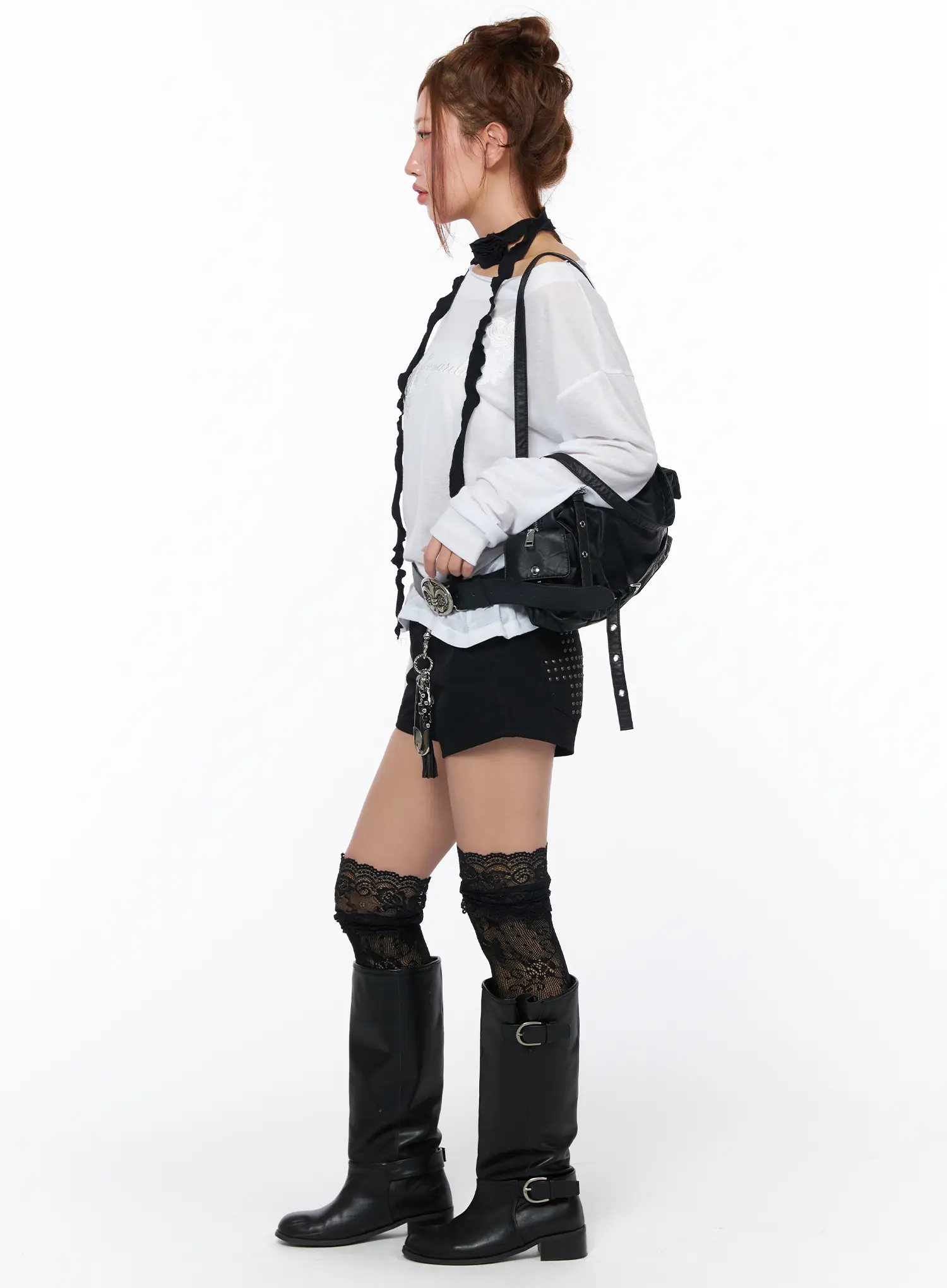 Gothic Cross Detail Shorts CA515 - Image 5
