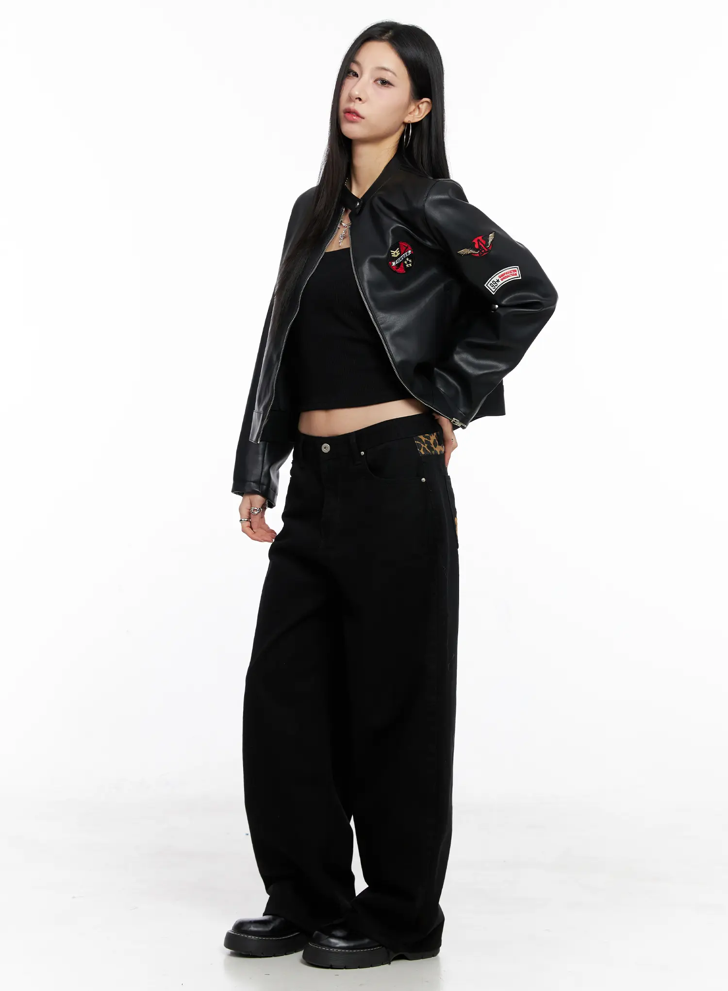 Graphic Crop Leather Jacket CC1109 - Image 8
