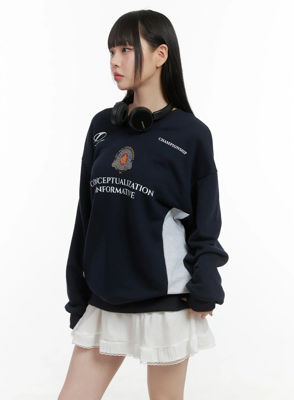 Graphic Lettering Crew Neck Sweatshirt OS410 - Image 6