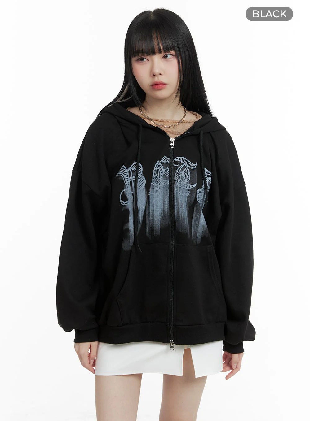 Graphic Lettering Oversized Hoodie Jacket OM426 - Image 8