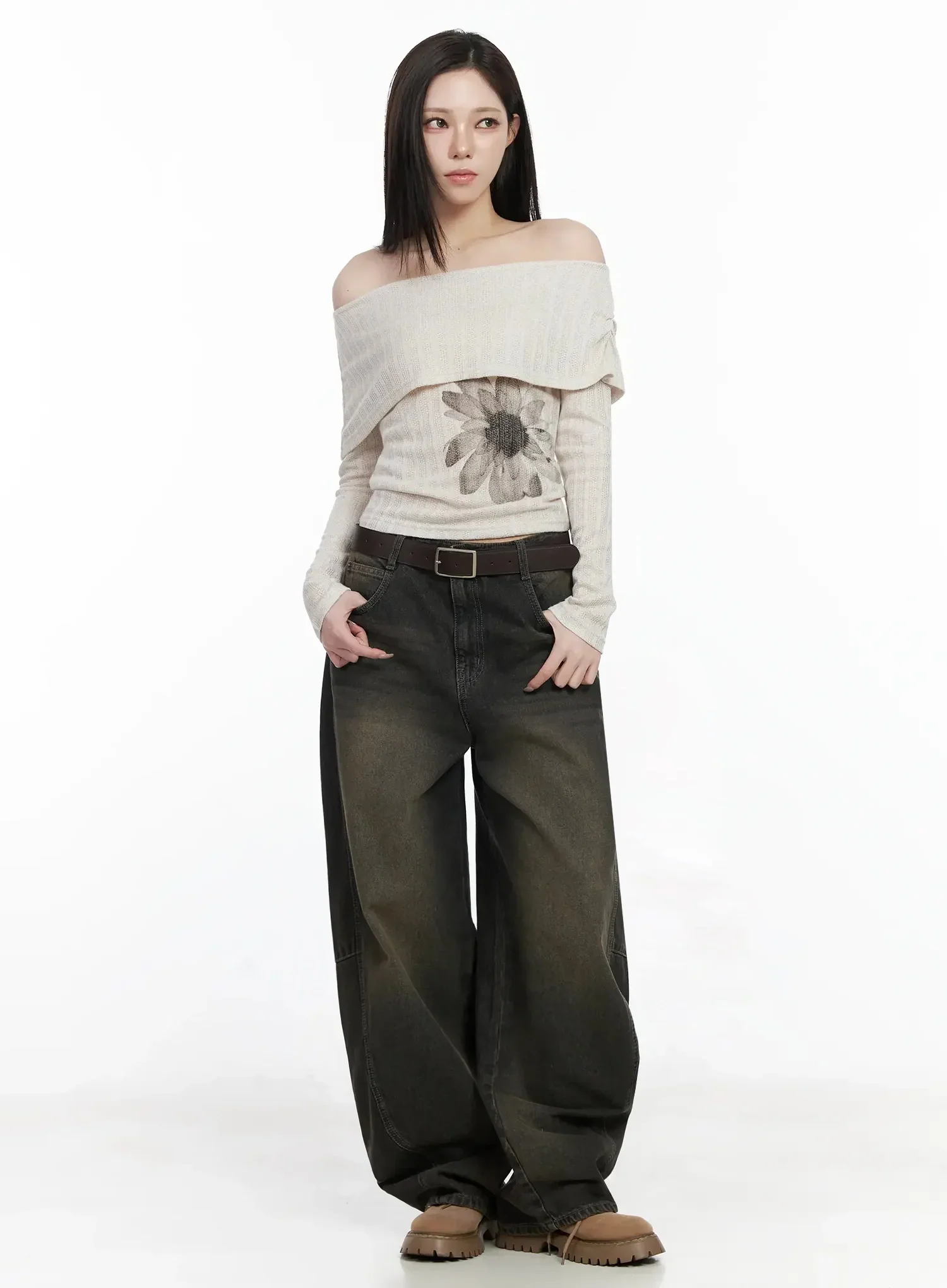 Graphic Off-Shoulder Long Sleeve Top IJ528 - Image 11
