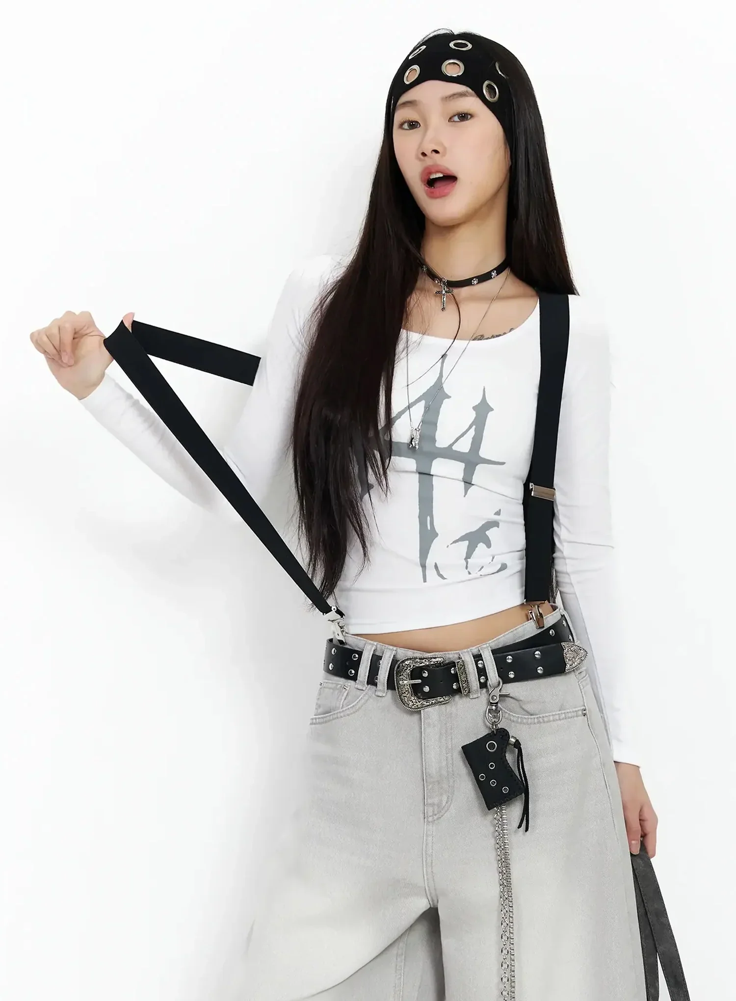 Graphic Print Slim Long Sleeve Tee IA508
