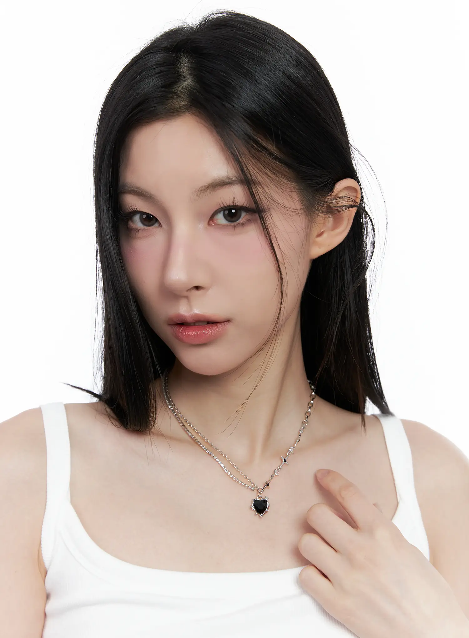 Half and Half Black Heart Necklace CO503