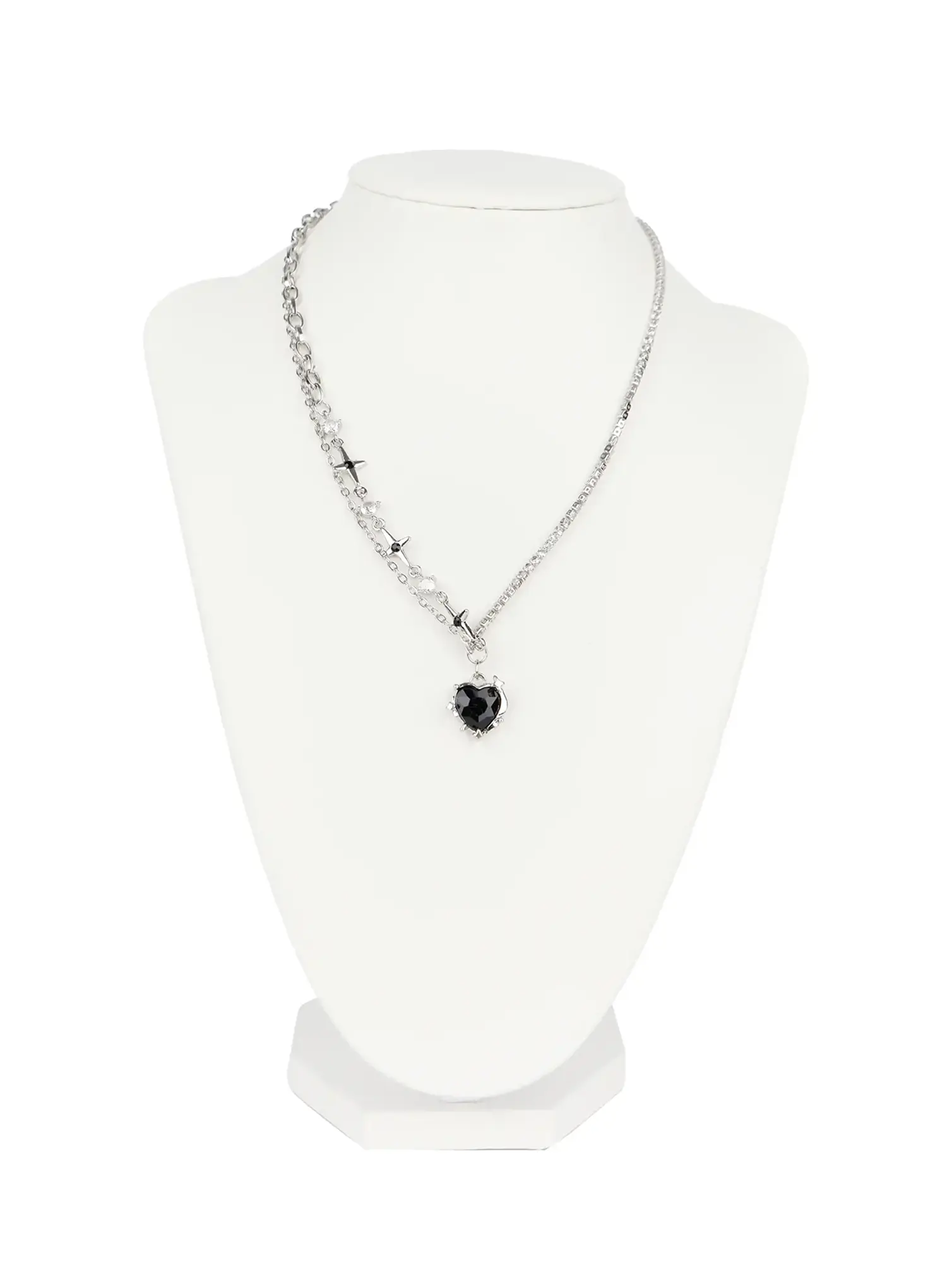 Half and Half Black Heart Necklace CO503 - Image 3