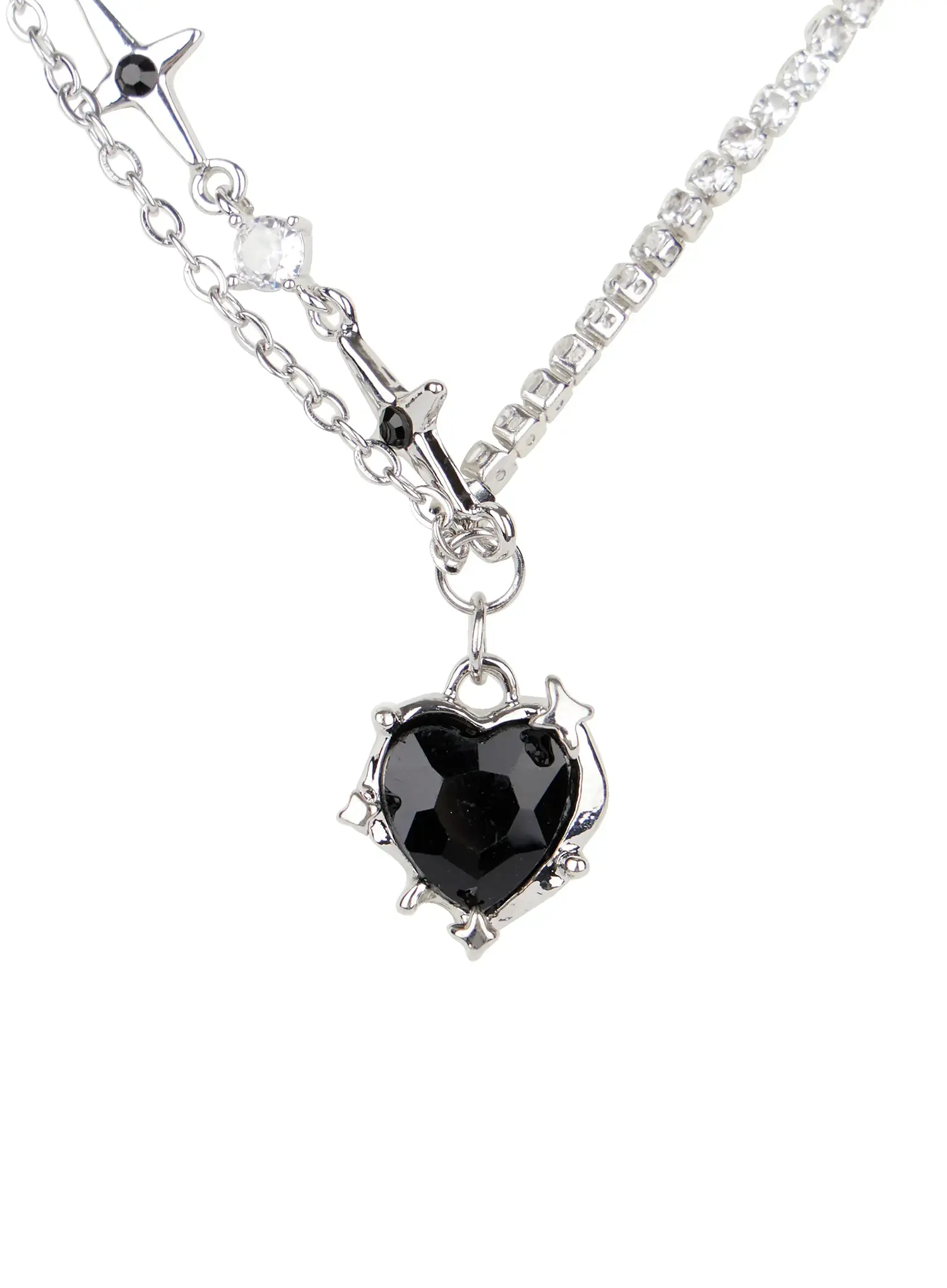 Half and Half Black Heart Necklace CO503 - Image 4