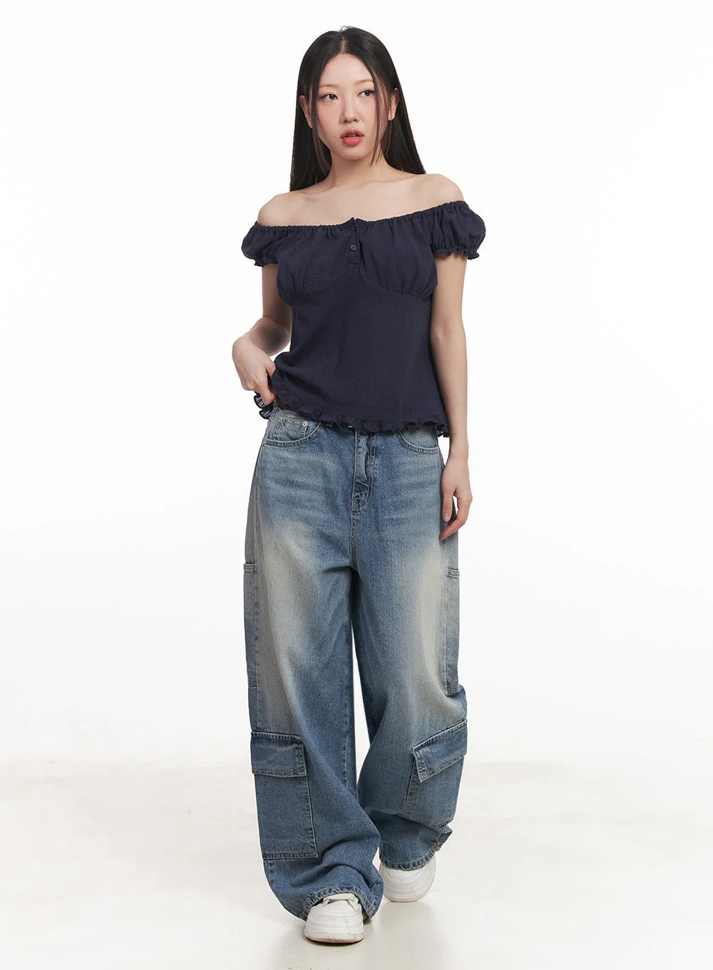 Heather Cargo Washed Wide-Leg Jeans IM528 - Image 3
