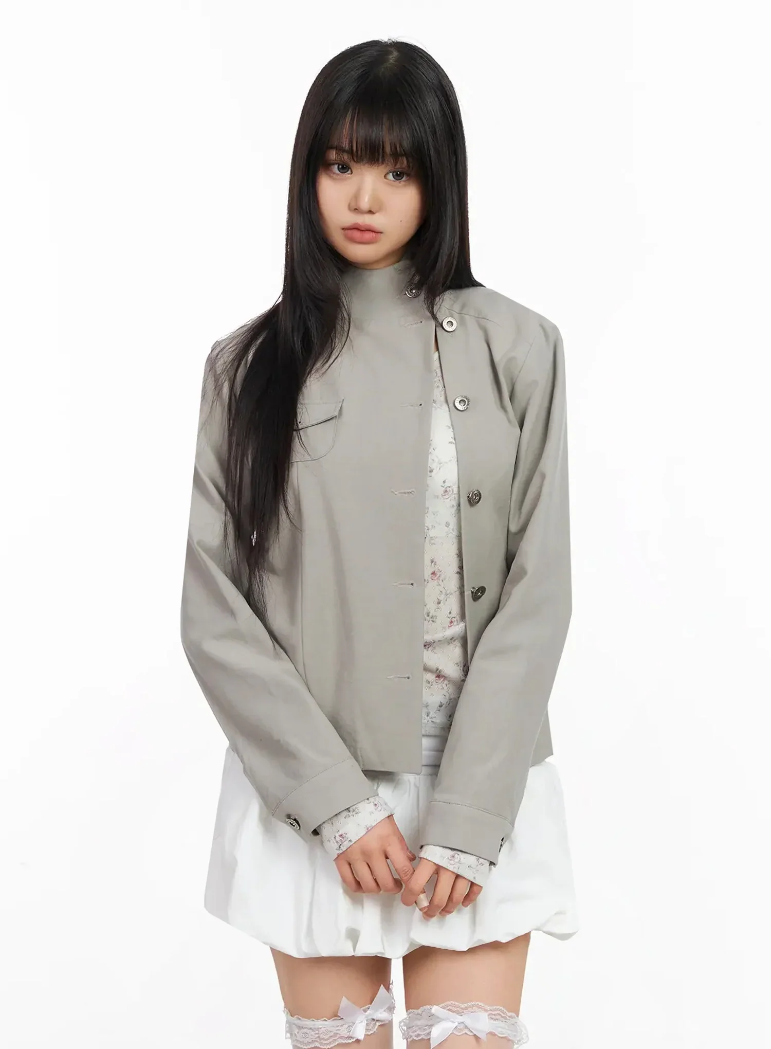 High Neck Cropped Trench Jacket IA523 - Image 2