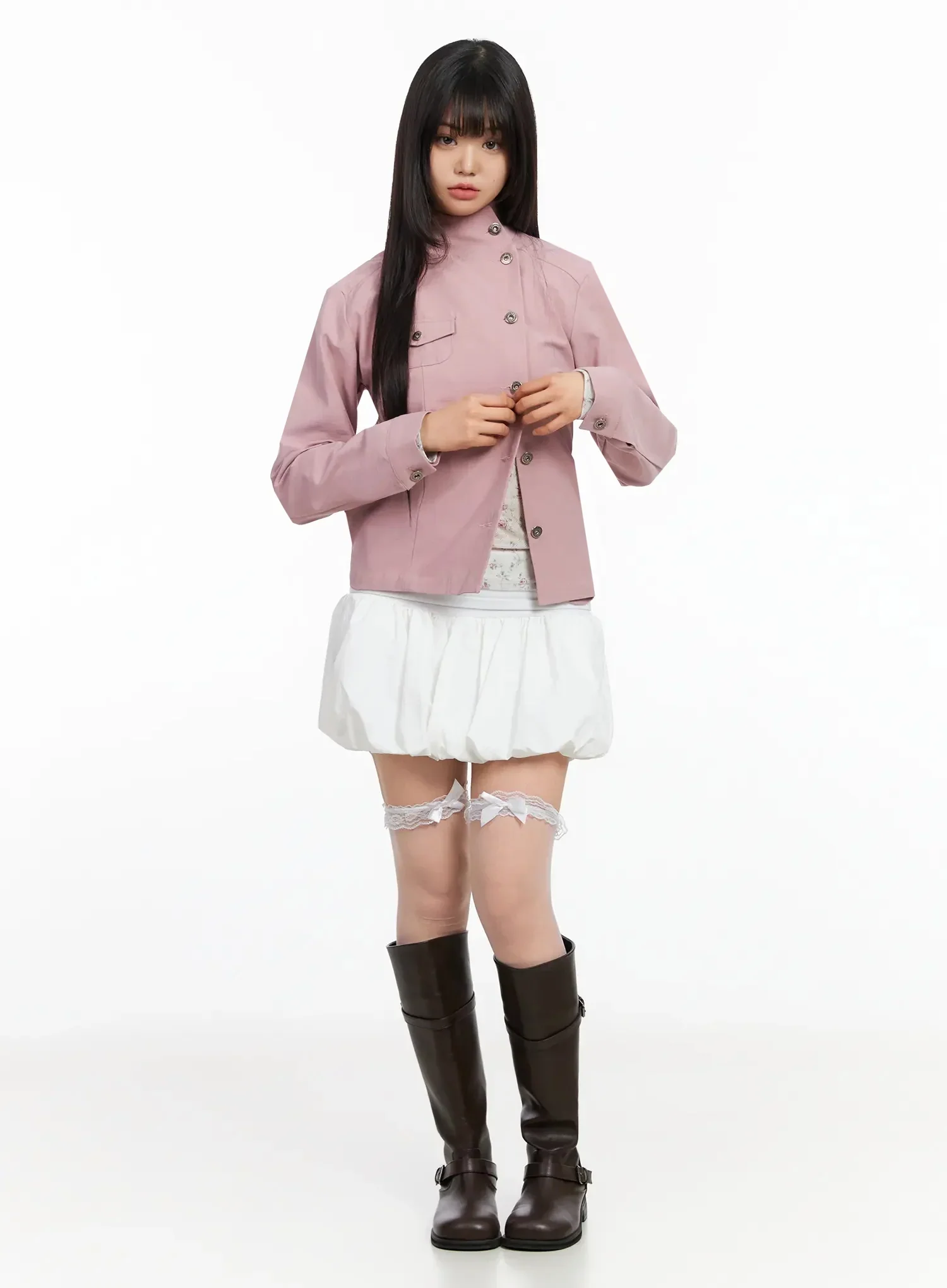 High Neck Cropped Trench Jacket IA523 - Image 5