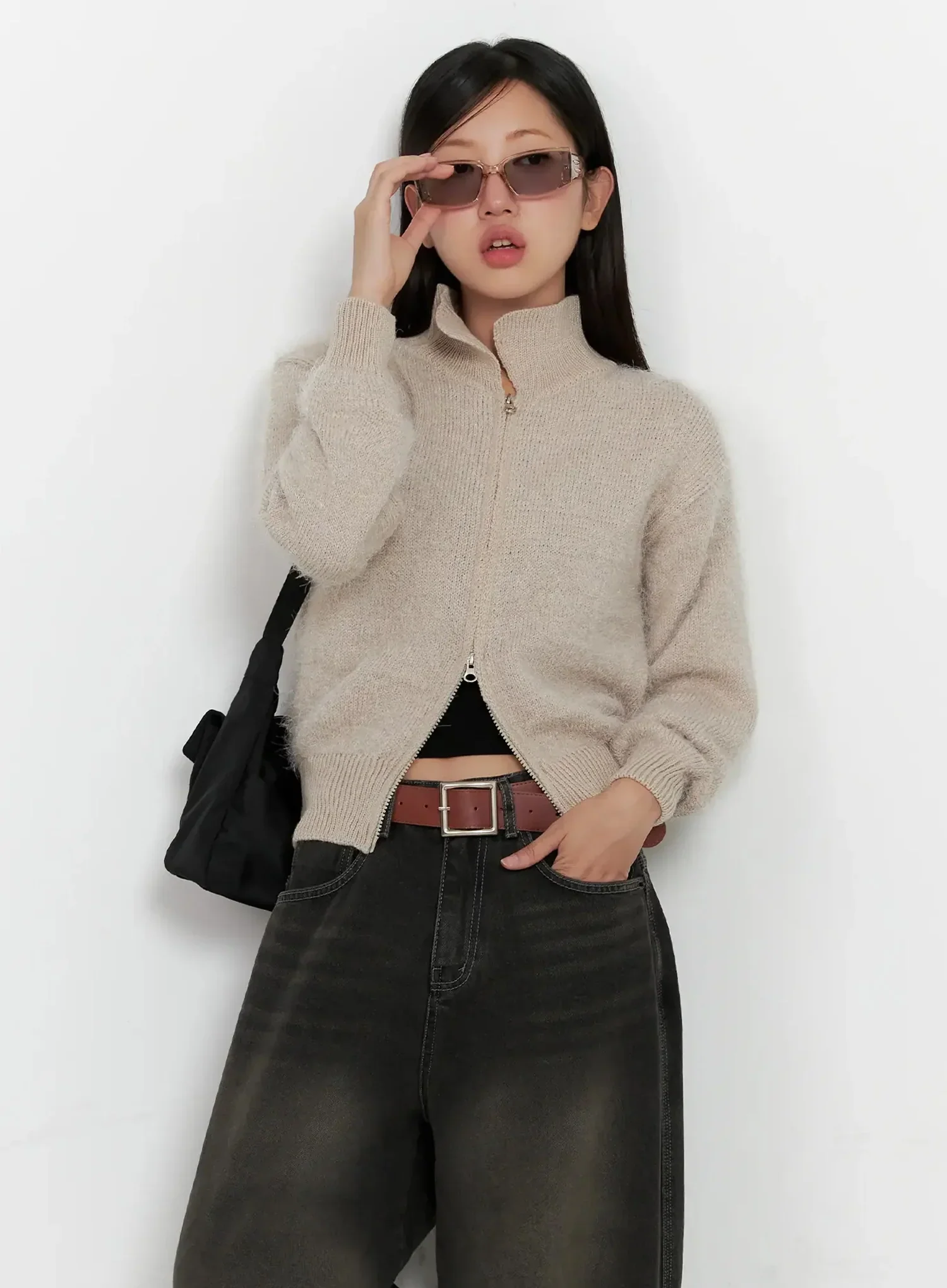High Neck Zip Up Sweater IG527