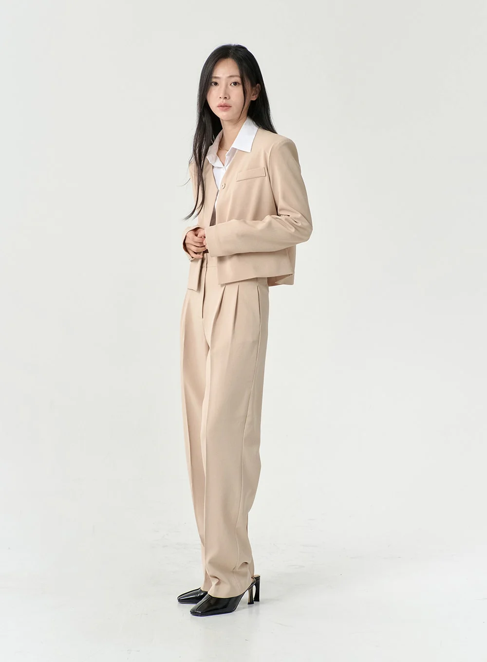 High Waist Pintuck Wide Leg Tailored Pants OS13 - Image 11