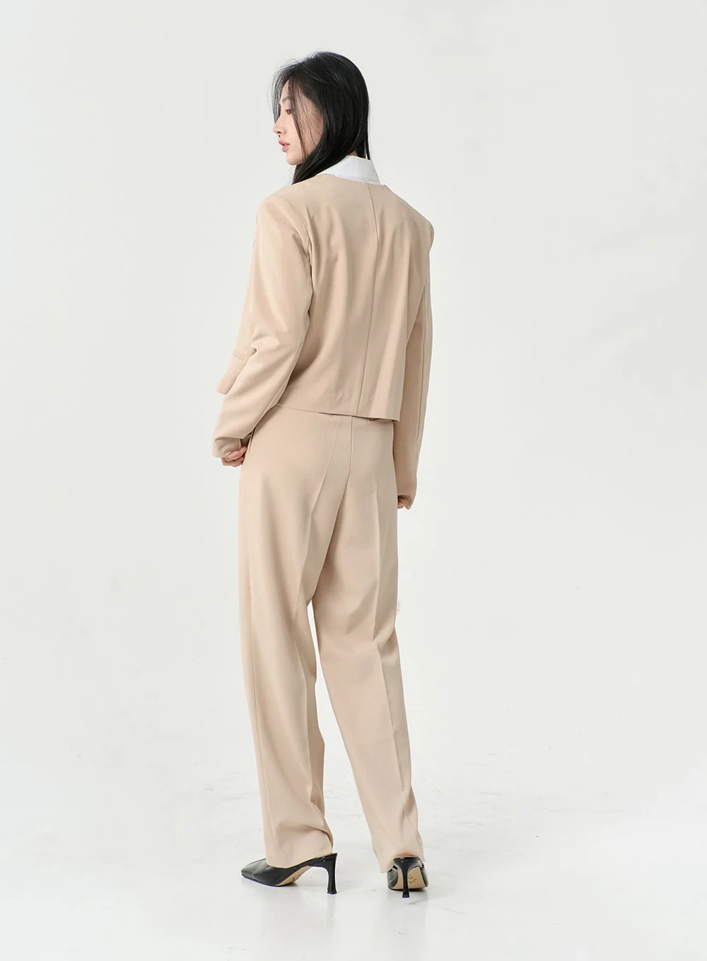 High Waist Pintuck Wide Leg Tailored Pants OS13 - Image 12