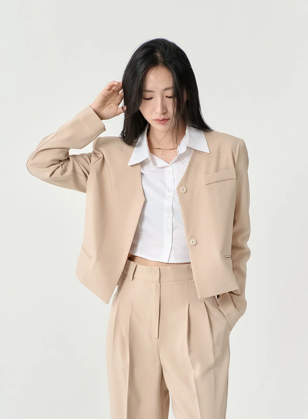 High Waist Pintuck Wide Leg Tailored Pants OS13 - Image 13