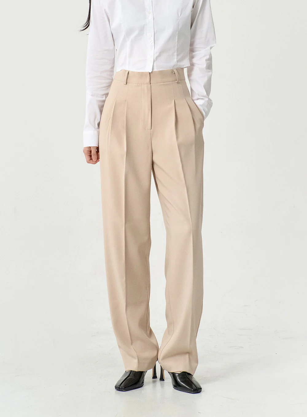 High Waist Pintuck Wide Leg Tailored Pants OS13 - Image 2