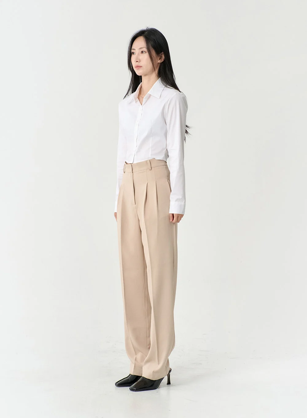 High Waist Pintuck Wide Leg Tailored Pants OS13 - Image 3
