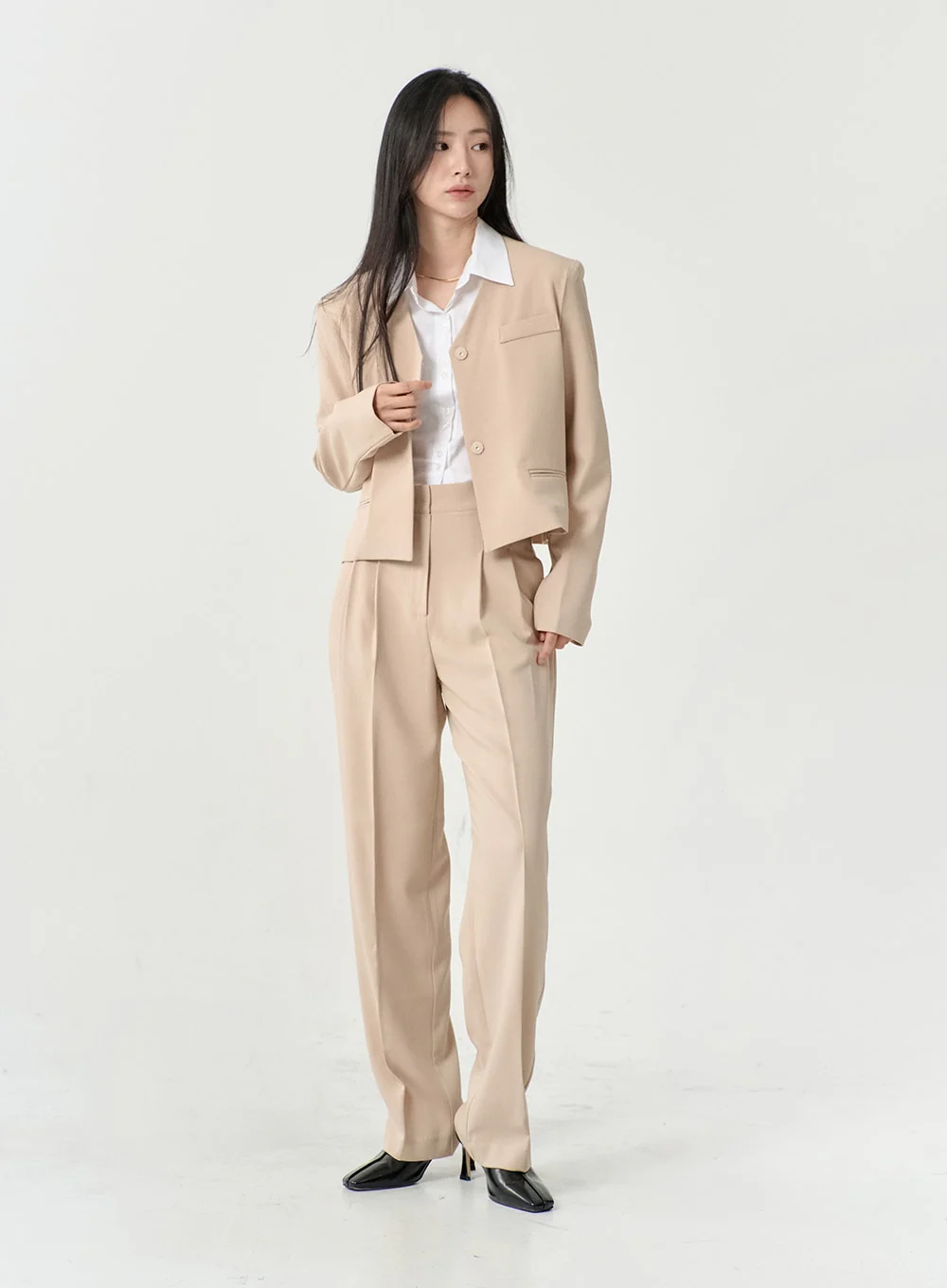 High Waist Pintuck Wide Leg Tailored Pants OS13 - Image 4