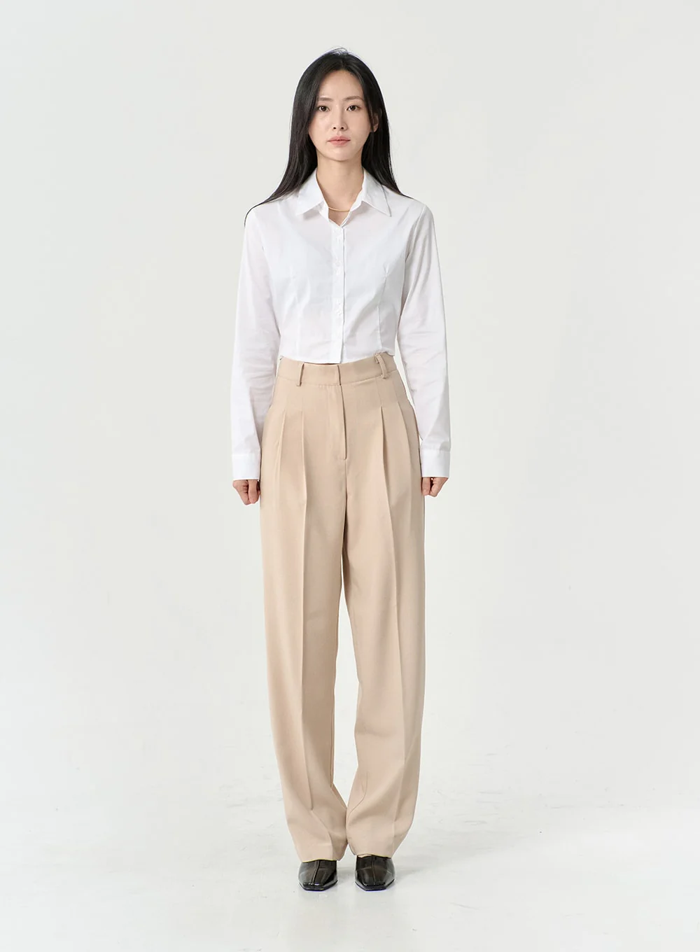 High Waist Pintuck Wide Leg Tailored Pants OS13 - Image 6