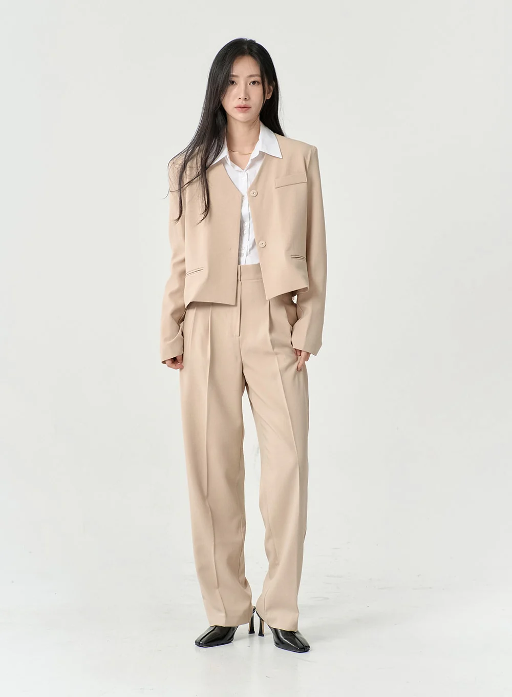 High Waist Pintuck Wide Leg Tailored Pants OS13 - Image 7