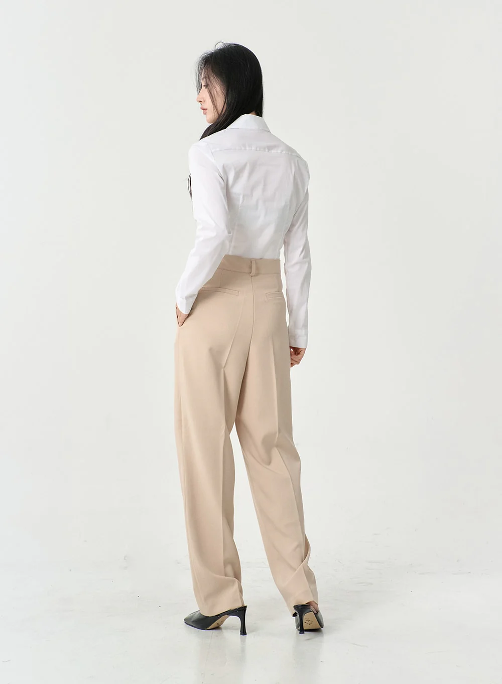 High Waist Pintuck Wide Leg Tailored Pants OS13 - Image 9