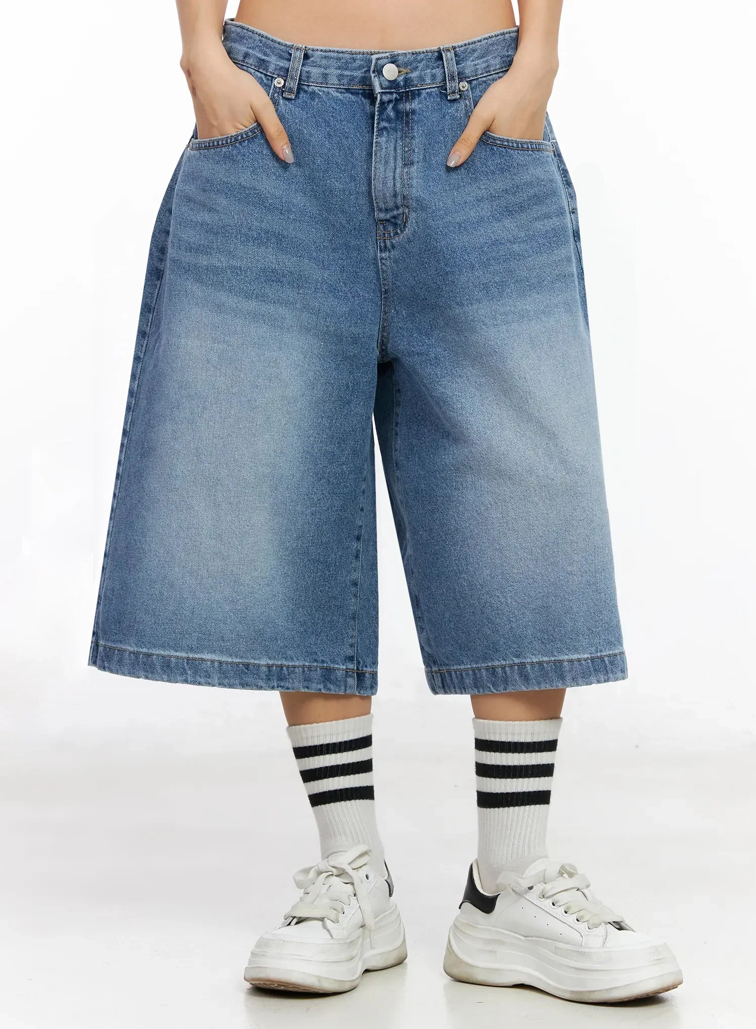 High-Waist Washed Wide-Leg Jorts IA507 - Image 5