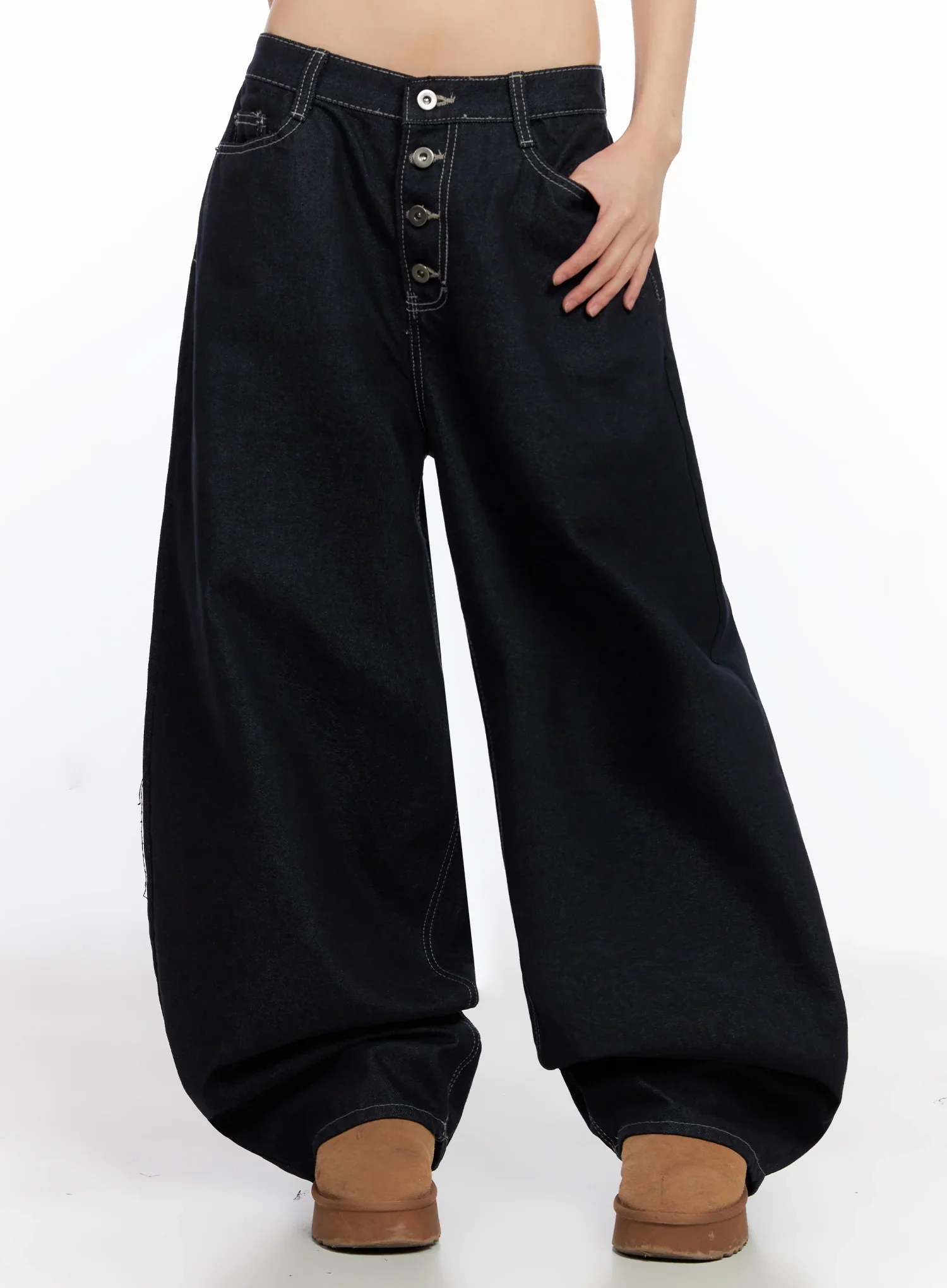 Jazlyn Non-Fade Button Wide Leg Jeans IN503 - Image 5