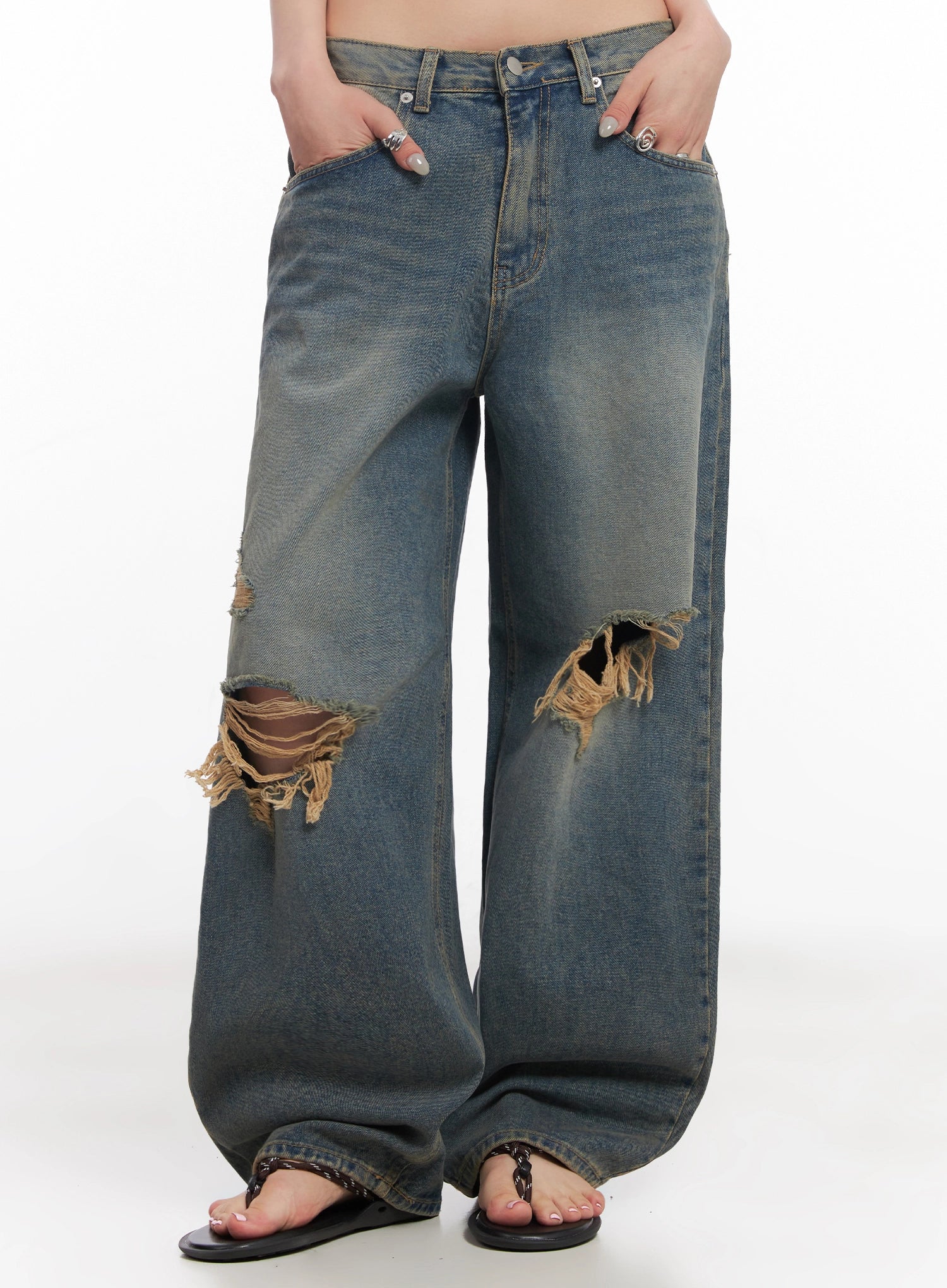 Jeemin Vintage Distressed Wide-Leg Denim Jeans IC503 - Image 2