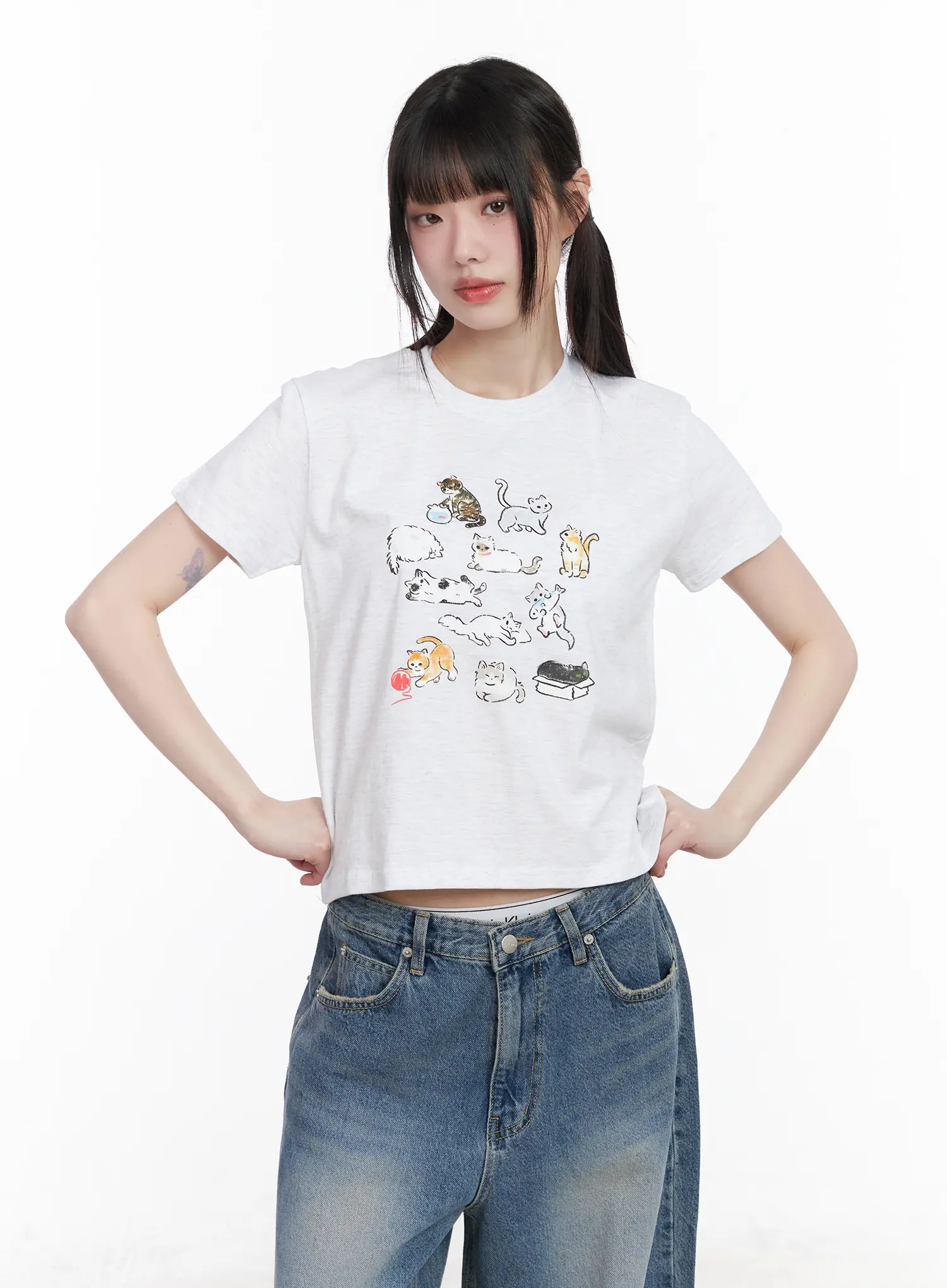 Kitty Graphic Semi-Crop Tee CM526 - Image 2