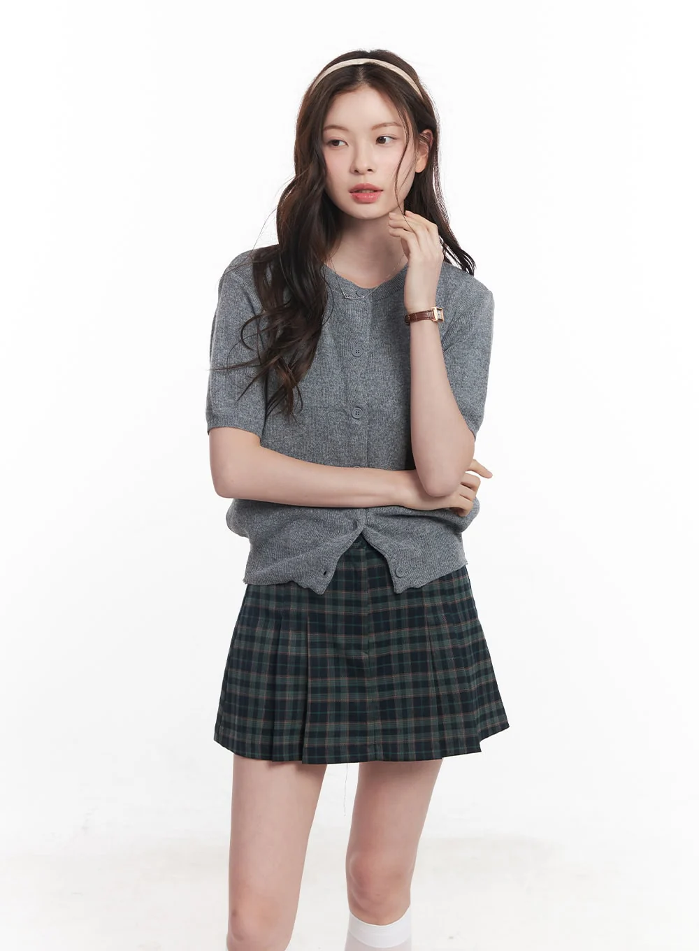 Knit Buttoned Short-Sleeve Cardigan CY515 - Image 11