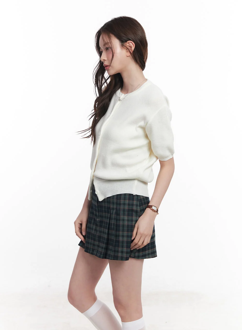 Knit Buttoned Short-Sleeve Cardigan CY515 - Image 5