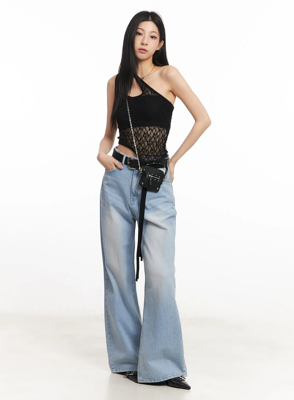 Lace Mesh Asymmetric Tank Top CA516 - Image 2