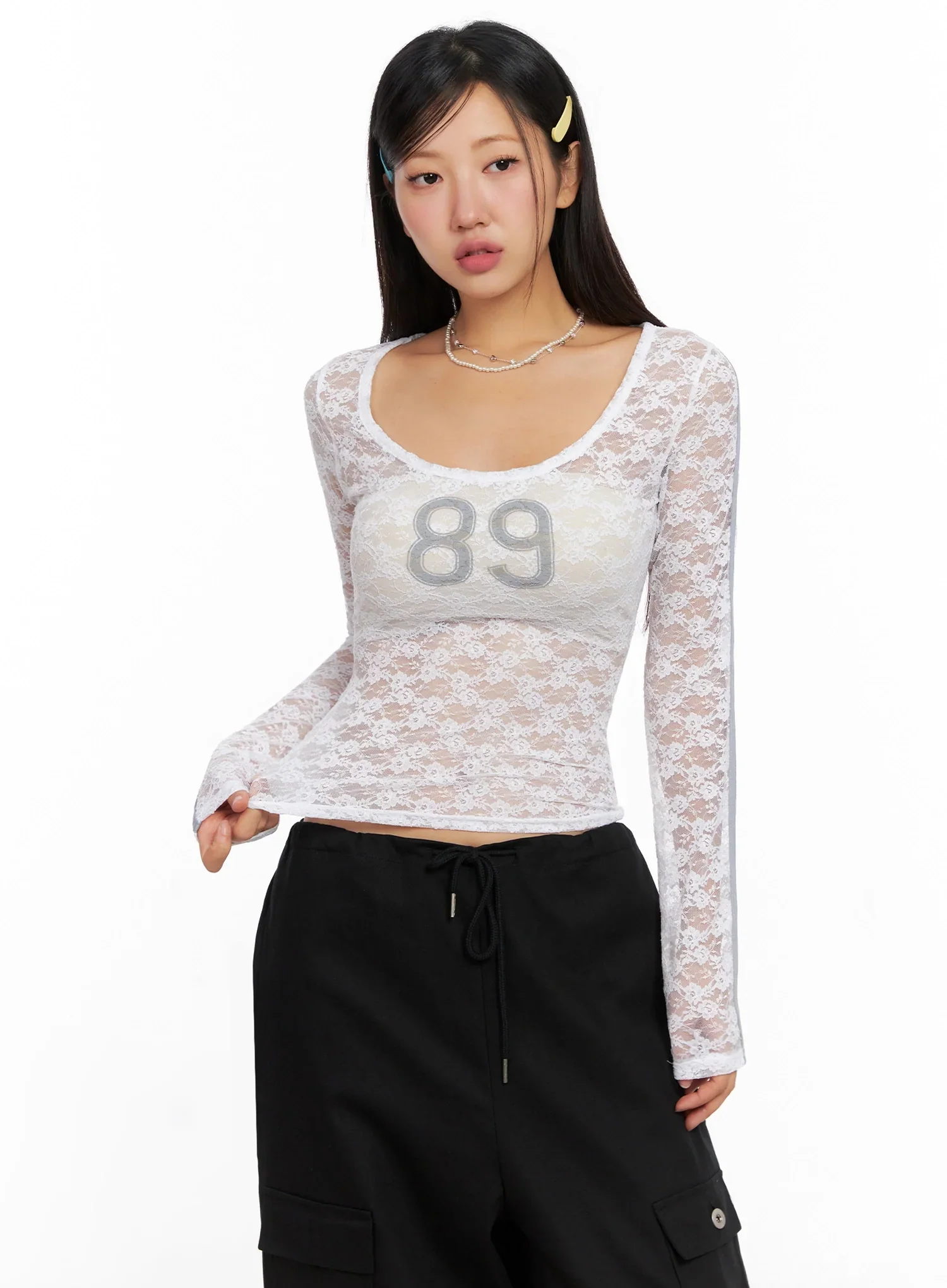 Lace Overlay Scoop Neck Top IG527 - Image 5