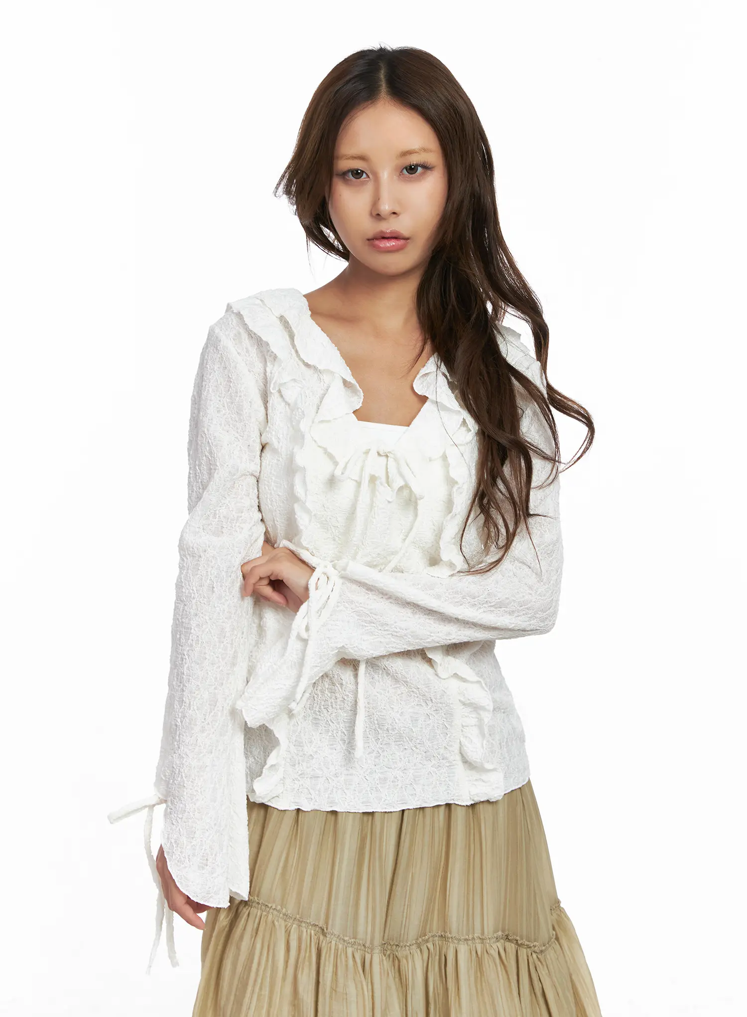 Lace Ruffled Ribbon Long Sleeve Blouse CO513 - Image 2