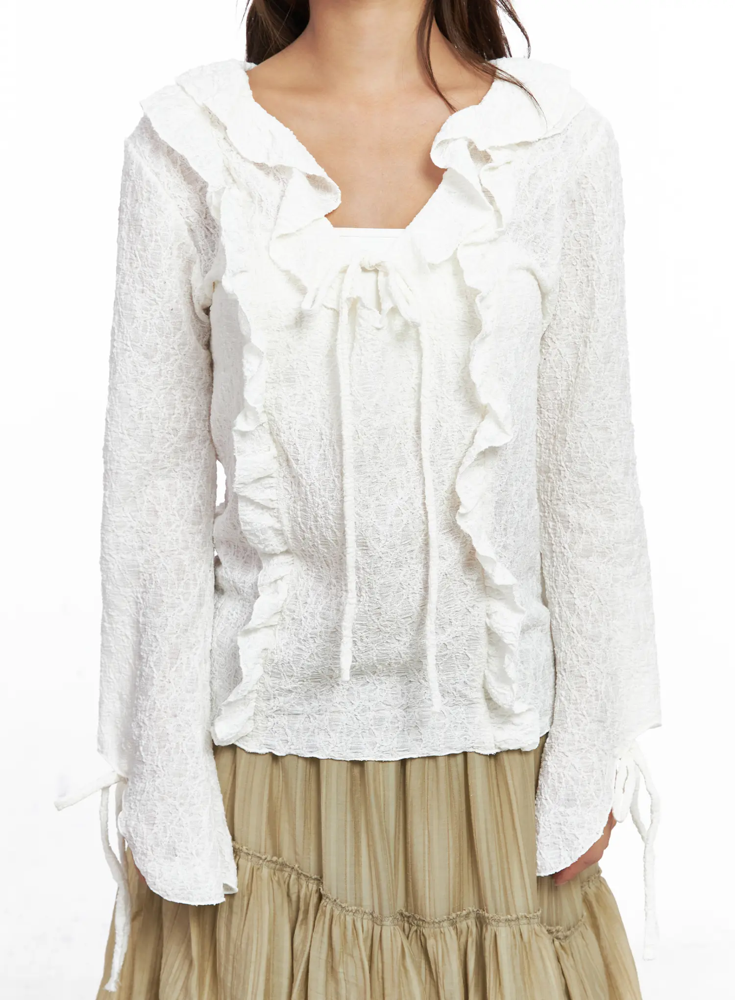 Lace Ruffled Ribbon Long Sleeve Blouse CO513 - Image 7