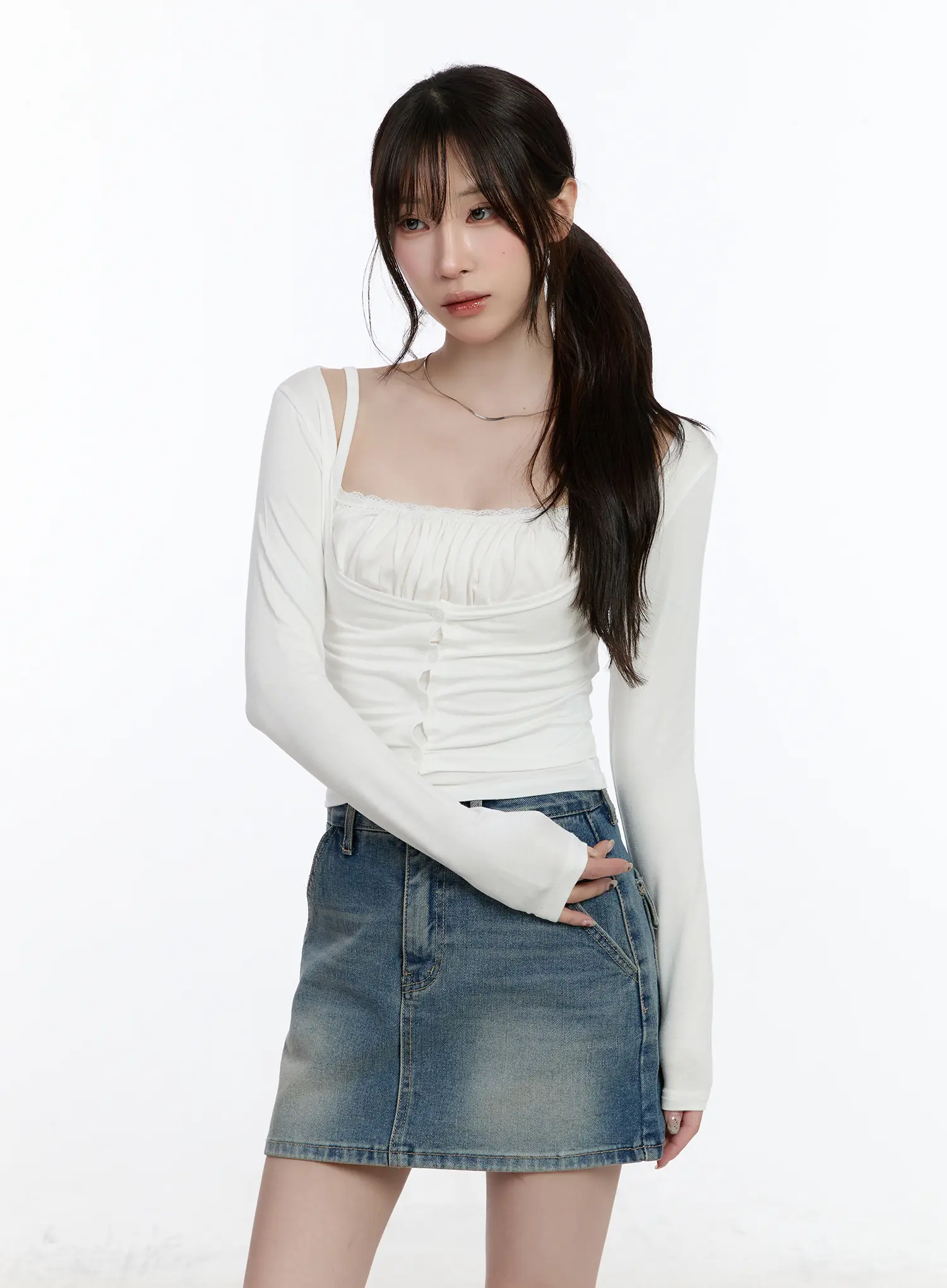 Lace Trim Cami Top and Square Neck Cardigan Set CA502 - Image 9