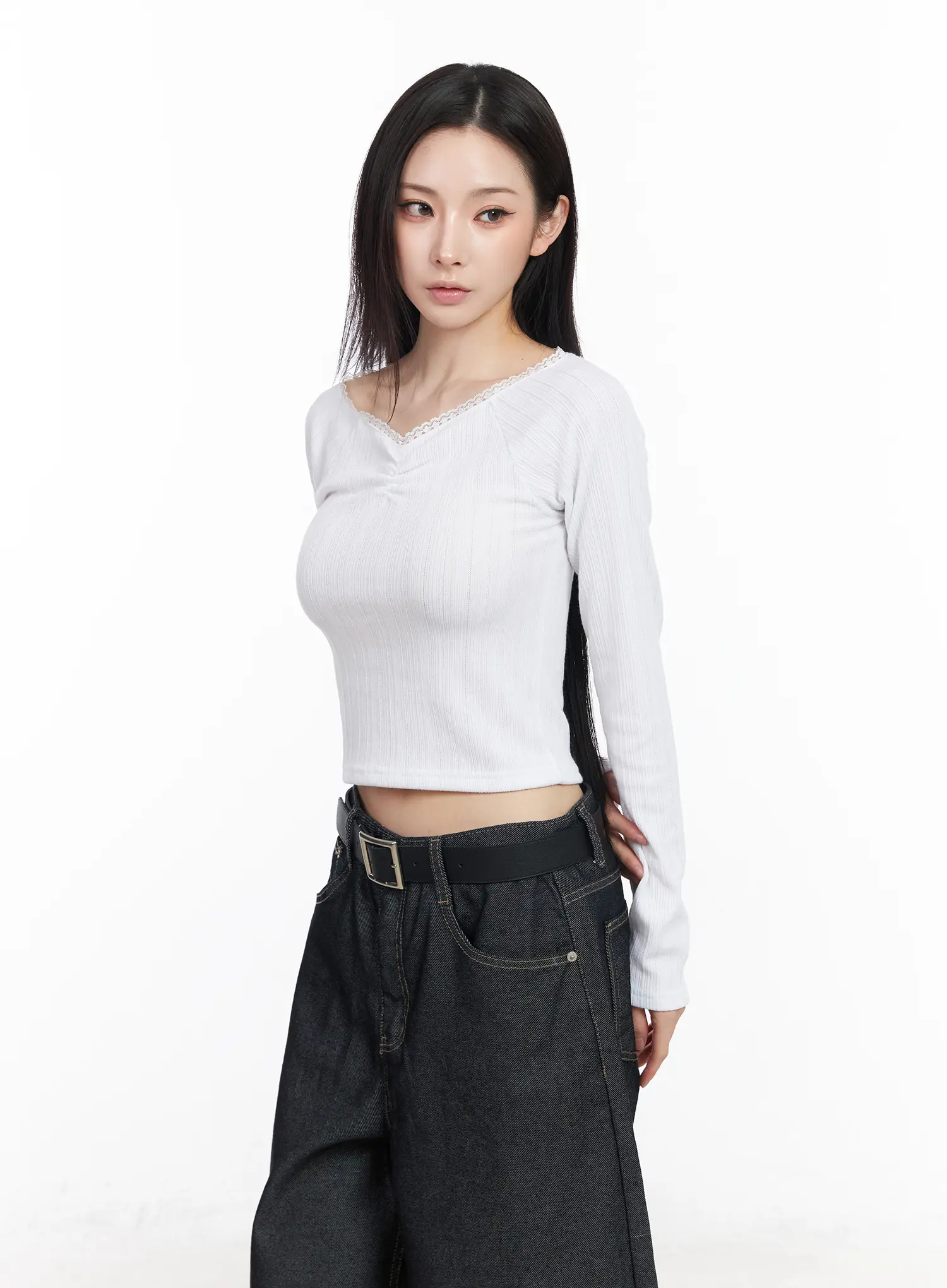 Lace Trim Raglan Long Sleeve Top CM519 - Image 6